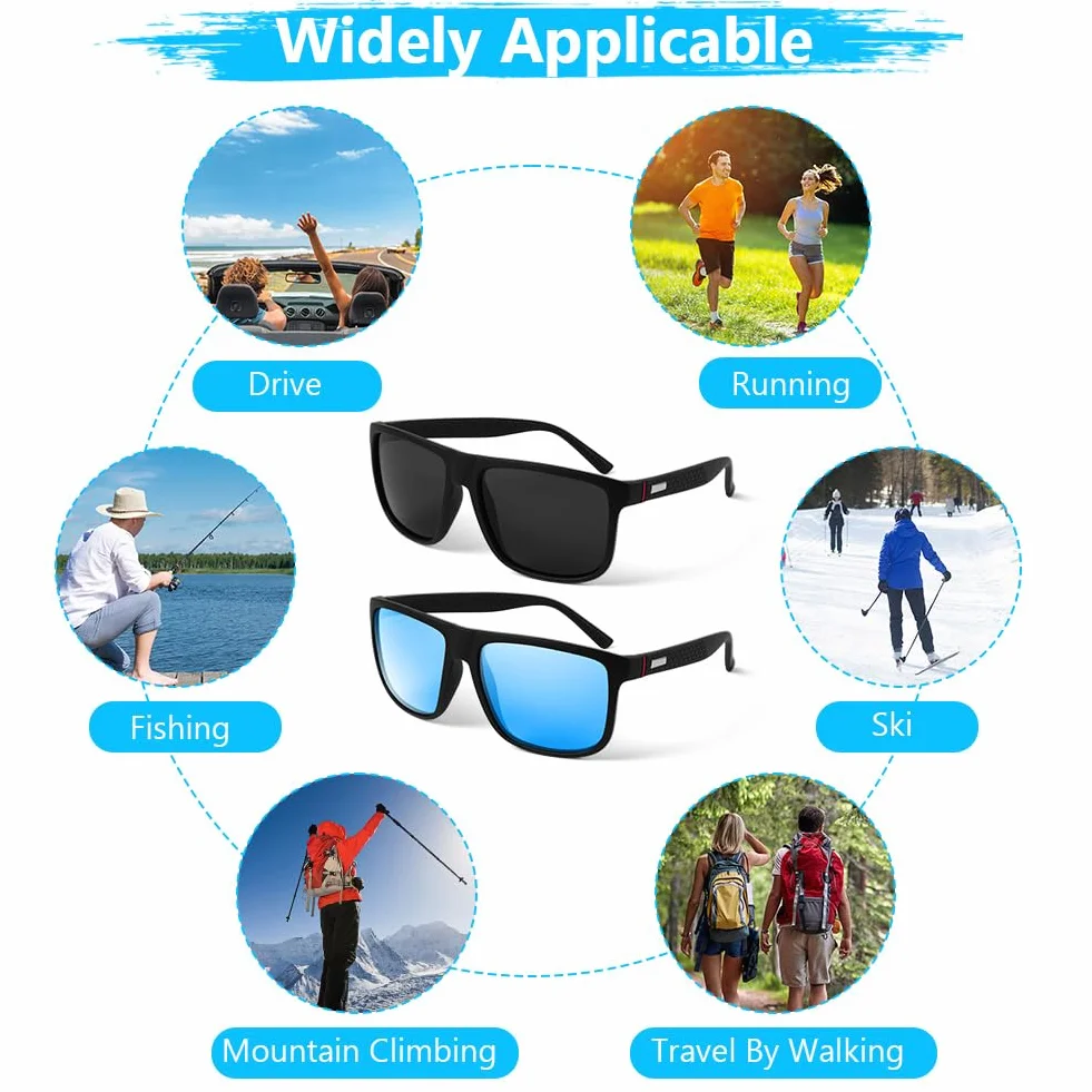 AUYAO Okulary przeciwsłoneczne dla mężczyzn i kobiet, okulary polaryzacyjne ochrona przed promieniowaniem UV, okulary przeciwsłoneczne retro, prostokątne okulary przeciwsłoneczne polaryzacyjne do