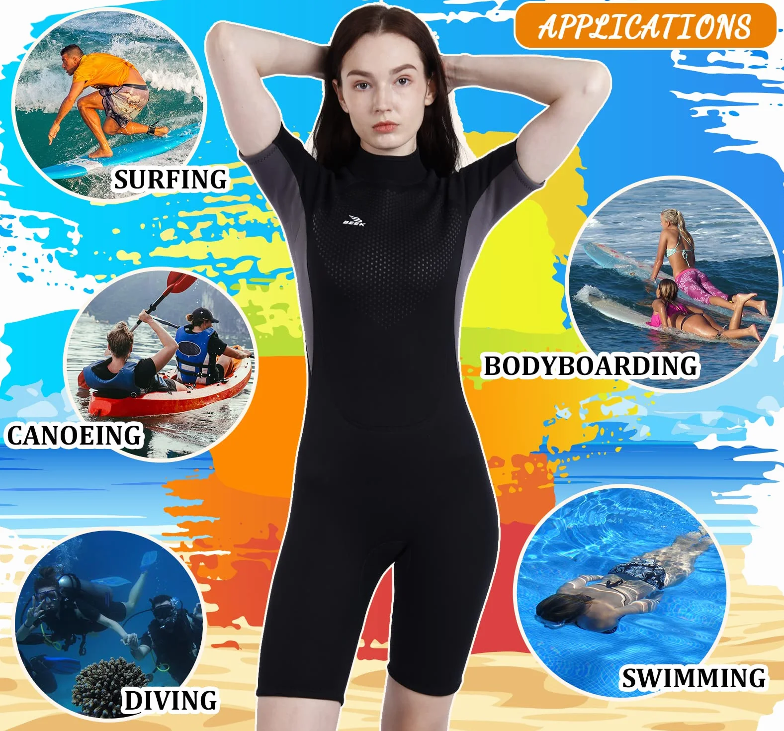Kombinezon neoprenowy dla kobiet i mężczyzn, krótki 3 mm, dla mężczyzn, zamek błyskawiczny na plecach, do nurkowania, snorkelingu, surfowania, pływania kajakiem, z krótkim rękawem, kombinezon