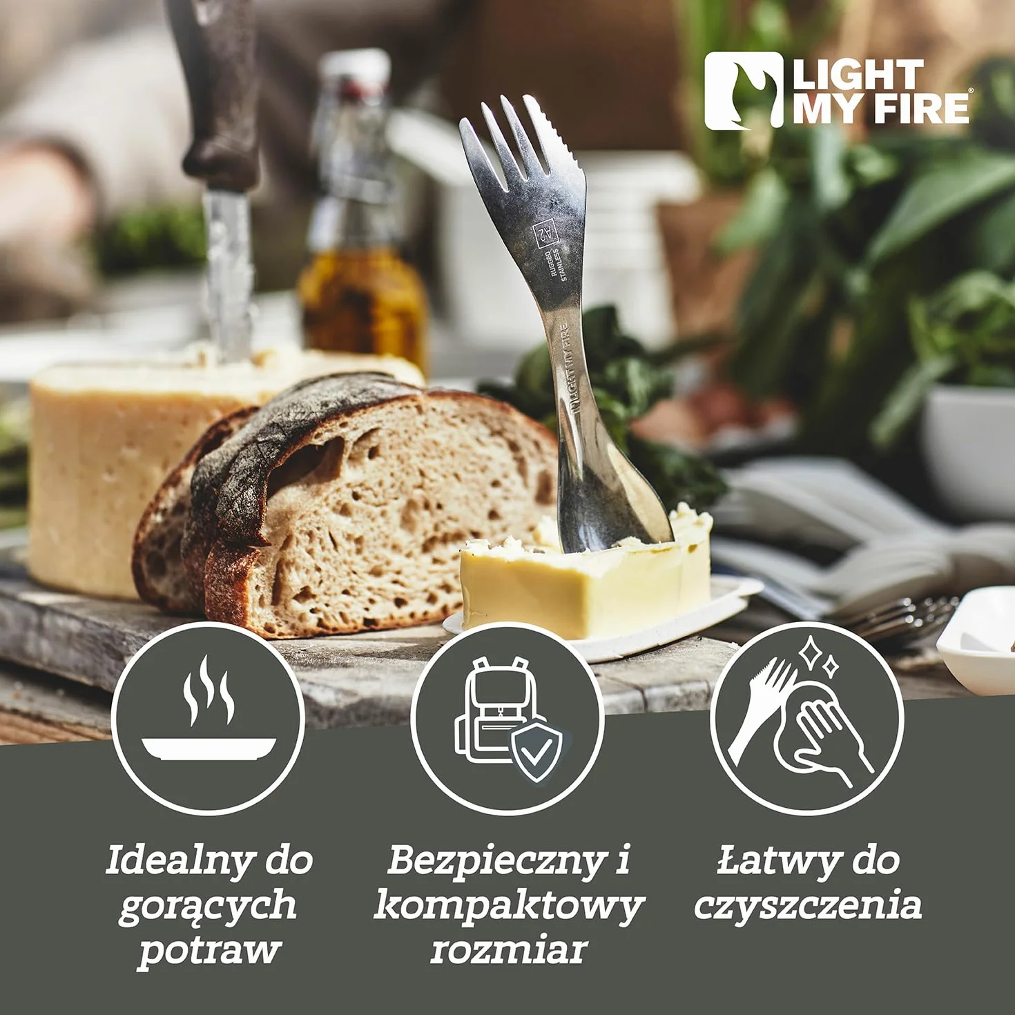 Light My Fire Sporks łyżka kempingowa ze stali nierdzewnej (18/8), niezniszczalne noże i widele, trwała i lekka metalowa łyżka, sprzęt survivalowy