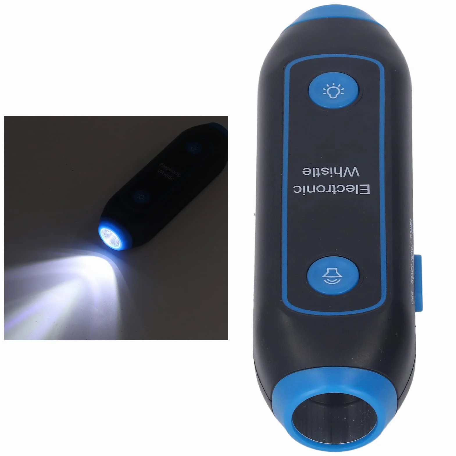 Gwizdek Sportowy Elektroniczny 120-150dB z 3 Tonami i 3 Poziomami Głośności do Treningów, Profesjonalny z LED i Przyciskiem, Niebieski