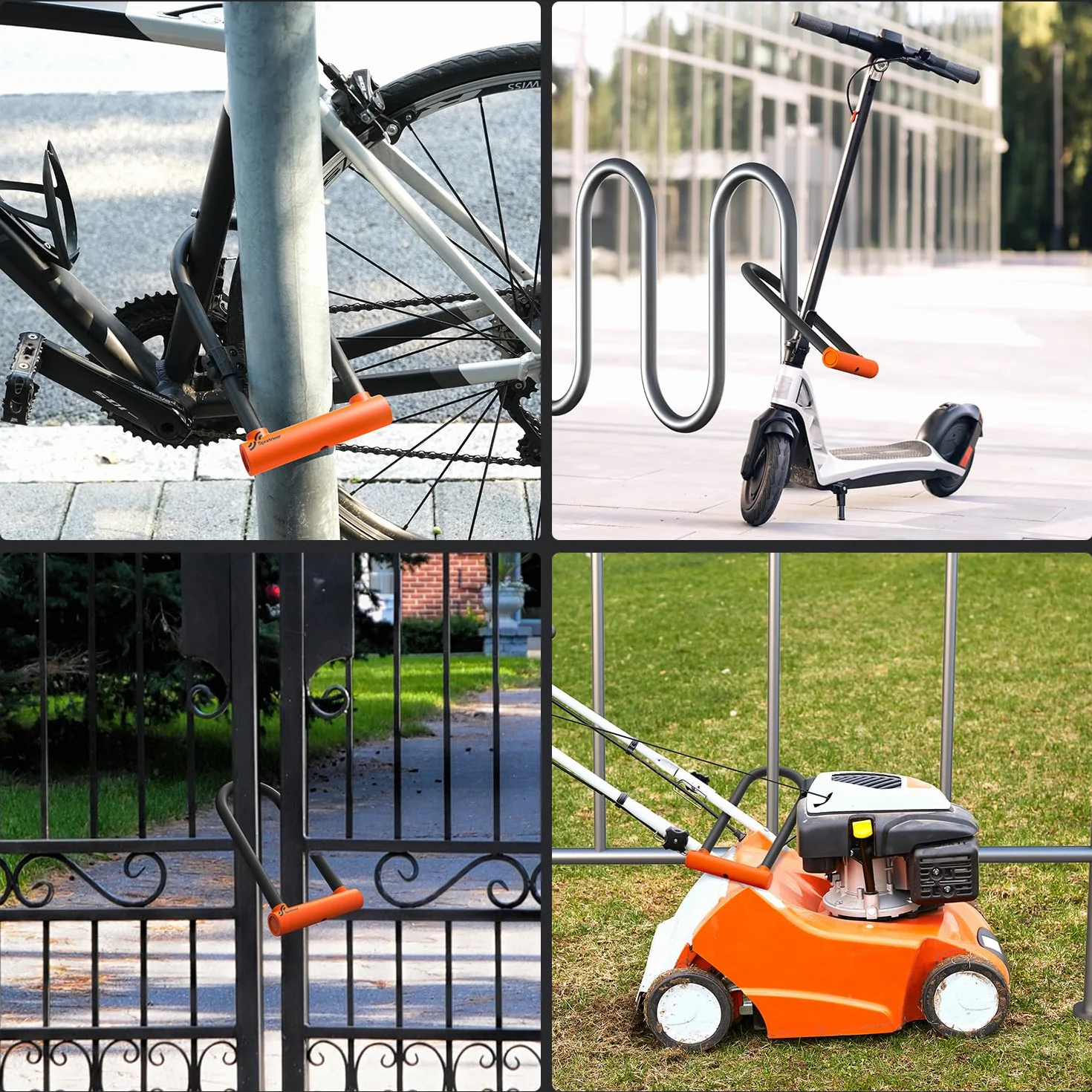 Sportneer Blokada rowerowa, 18 mm, wytrzymała blokada U, duży rozmiar, stalowy kabel o wysokim poziomie bezpieczeństwa 1,8 m, regulowany uchwyt montażowy, zabezpieczenie przed kradzieżą, bezpieczne