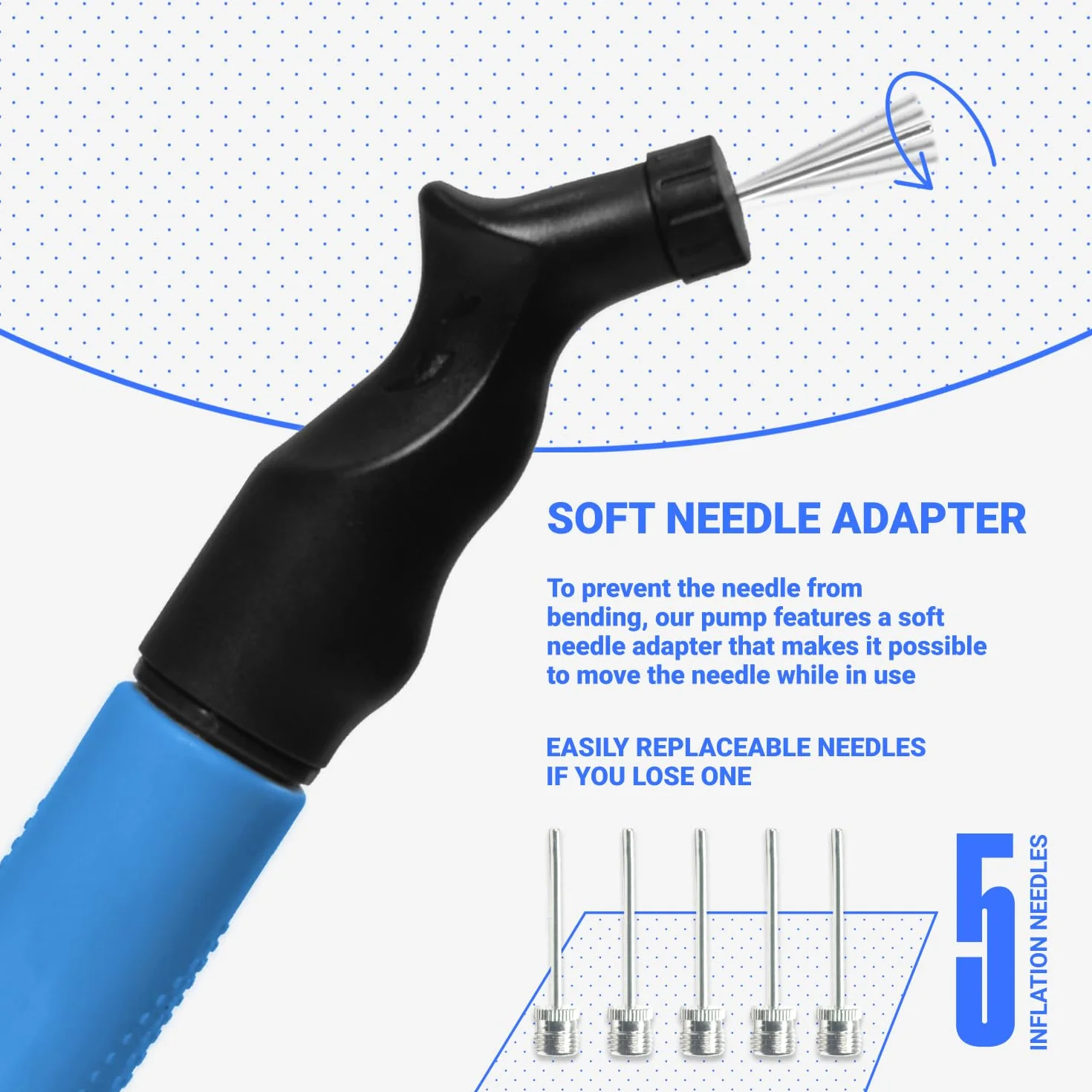 SPORTBIT Ball Pump with 5 Needles - Push & Pull Inflating System - Great for All Sports Balls - Football Ball Air Pump, Volleyball Pump, Basketball Inflator - Goes with Needles Set