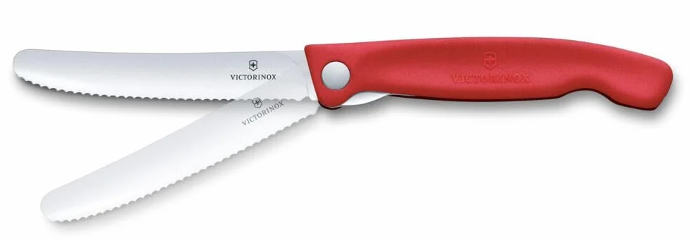 Victorinox Swiss Classic składany nóż piknikowy na wędrówki, owoce, warzywa, bułki, kiełbasy, ząbkowane cięcie, bardzo ostry, czerwony
