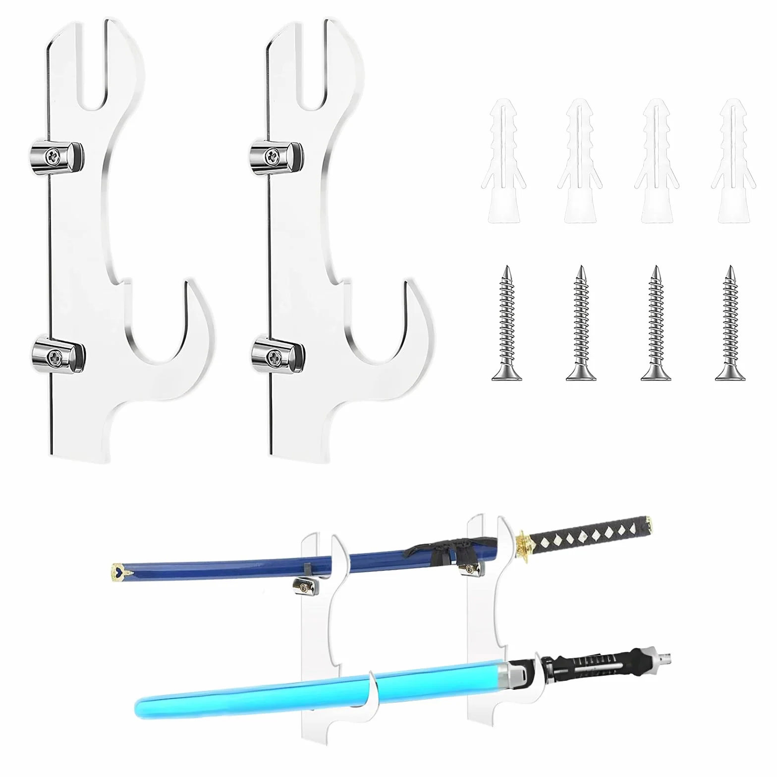 Katana Uchwyt ścienny na drzwi 2 poziomy Akrylowy ekspozytor miecza Samurai Wakizashi (przezroczysty)