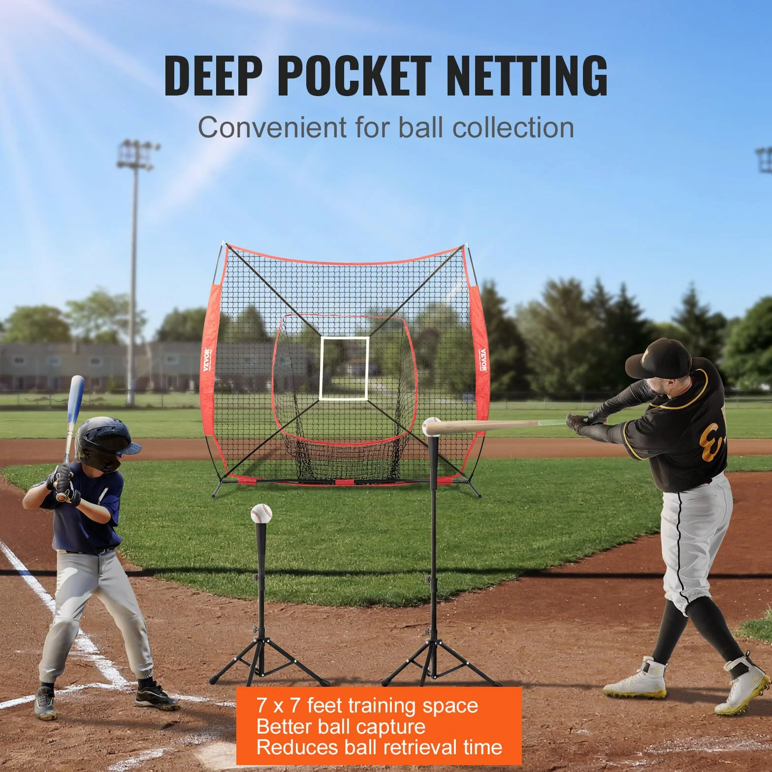 VEVOR 2,1 x 2,1 m siatka treningowa do softballu, przenośna siatka treningowa do uderzania, łapania mrugnięcia, sprzęt baseballowy, pomoce treningowe ze strefą uderzenia (Tylko netto)