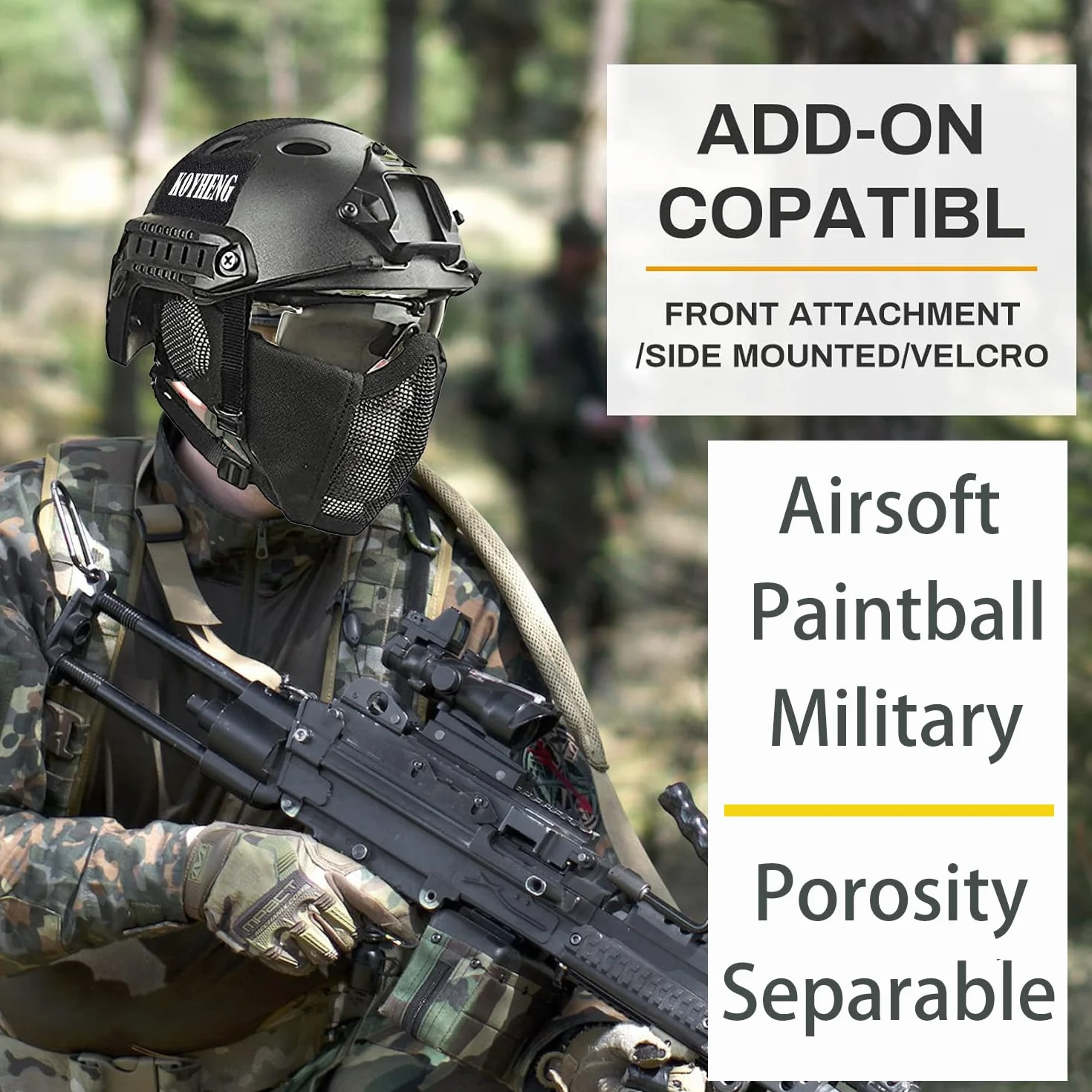 MH taktyczny szybki kask w połączeniu, ze składaną ochroną słuchu, półmaska ​​z siateczką i goglami do zestawu gier Airsoft Paintball CS
