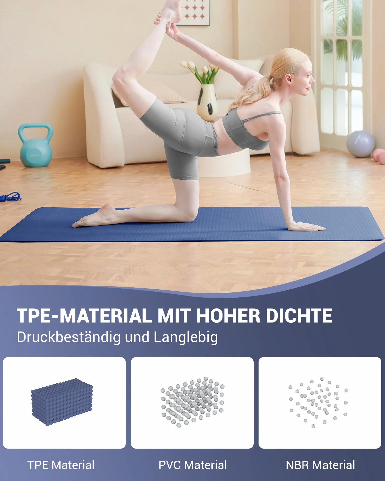 Good Nite Mata do jogi gimnastyka pilates mata do ćwiczeń dla kobiet antypoślizgowa gruba 6 mm z paskiem do noszenia Tpe 183 x 61 x 0,6 cm