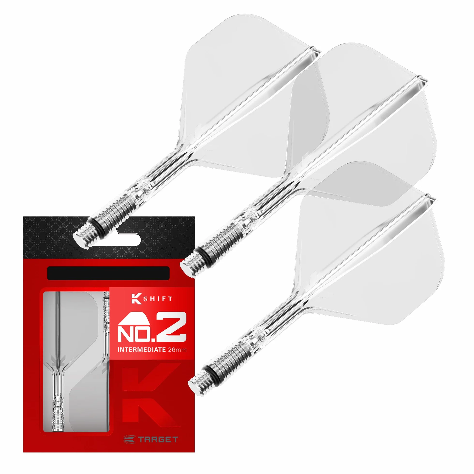 Target Darts K-Shift No.2 Integrated Flights & Shafts System, Biały/przezroczysty/czarny, K-Flex Short/Intermediate/Medium Shift Spin Base
