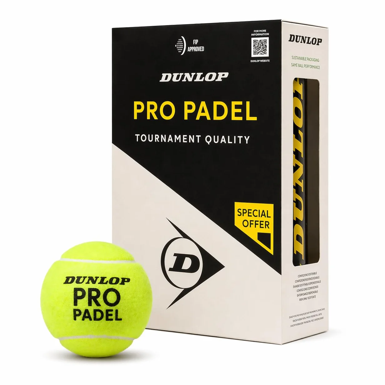 DUNLOP Pro Padel Balls 2x3PET – piłki turniejowe zatwierdzone przez FIP dla zaawansowanych i konkurencyjnych graczy