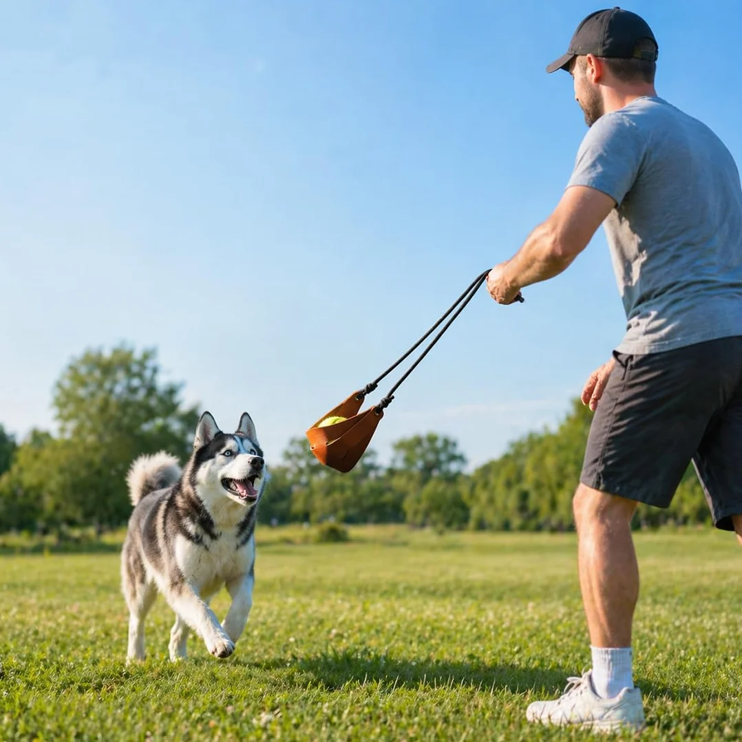 Ręcznie wykonana proca owczarka z wysokiej jakości skóry – wytrzymały, tradycyjny przyrząd do rzucania do precyzyjnego treningu rzucania, treningu golfowego, piłeczki tenisowej, wyrzutni piłki