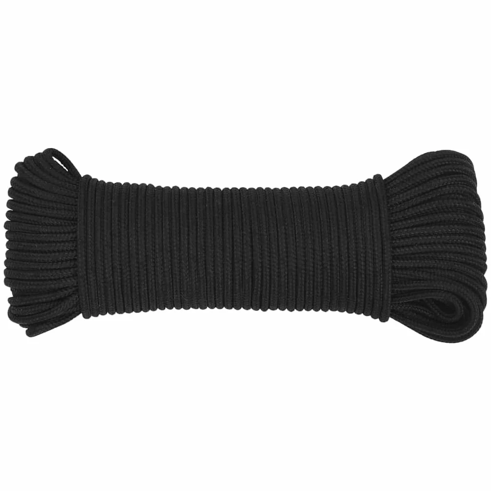 vidaXL Linka żeglarska, czarna jednolita, 3 mm, 50 m, polipropylen, linka do łodzi, linka pleciona, linka na jacht, linki do łodzi, linki plecione