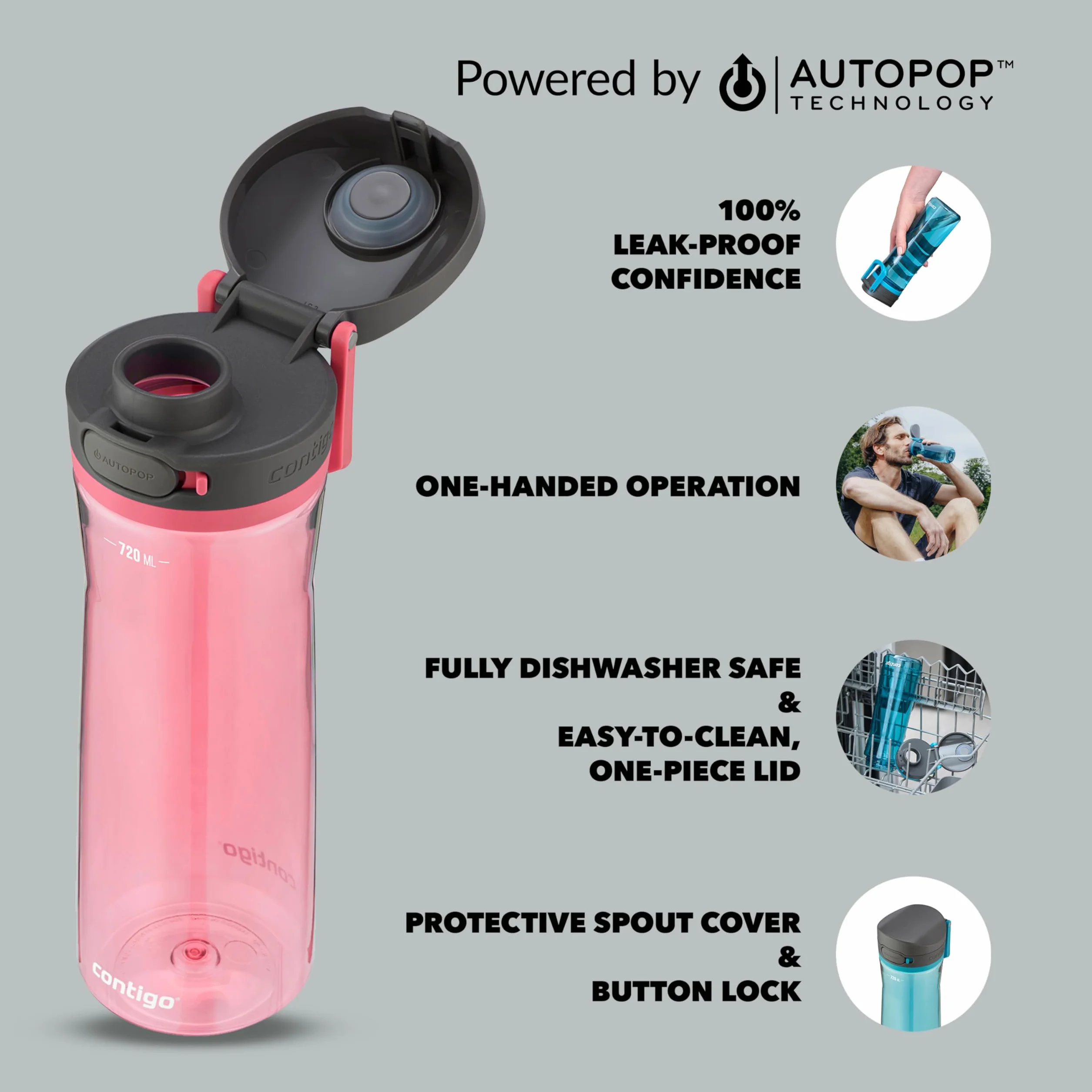 Contigo Uniseks Jackson 2156439 Butelka Sportowa, Różowy, 720 ml