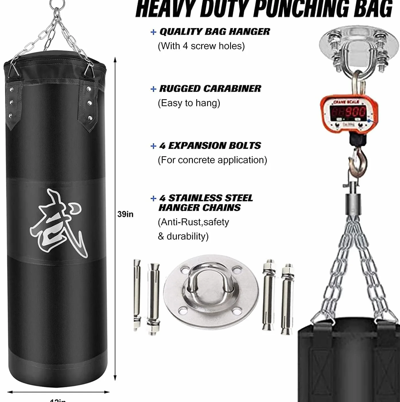 Zestaw worków bokserskich Heavy Duty wiszące z bandażami i hakiem sufitowym