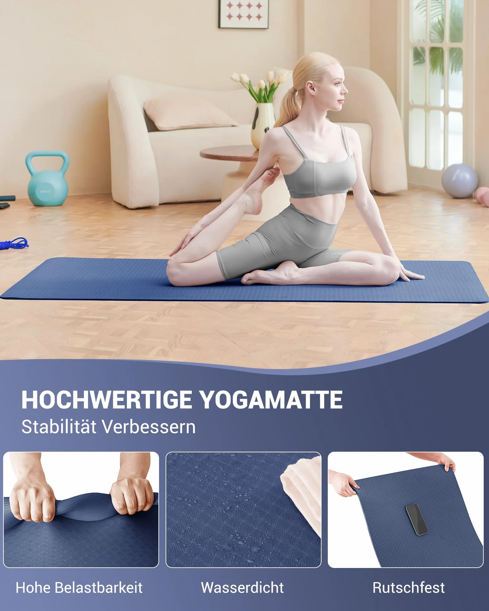 Good Nite Mata do jogi gimnastyka pilates mata do ćwiczeń dla kobiet antypoślizgowa gruba 6 mm z paskiem do noszenia Tpe 183 x 61 x 0,6 cm