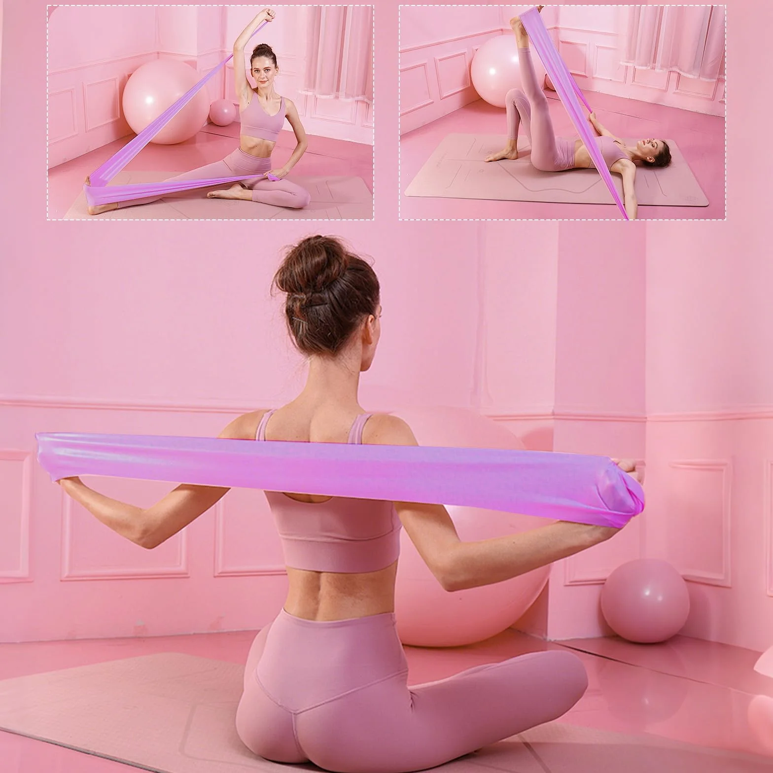 Zestaw do pilatesu do domu, zestaw do pilatesu, zestaw dla kobiet z piłką do pilatesu, 25 cm, pierścień do pilatesu, 2 taśmy oporowe, zestaw akcesoriów do pilatesu, zestaw do pilatesu, sprzęt do