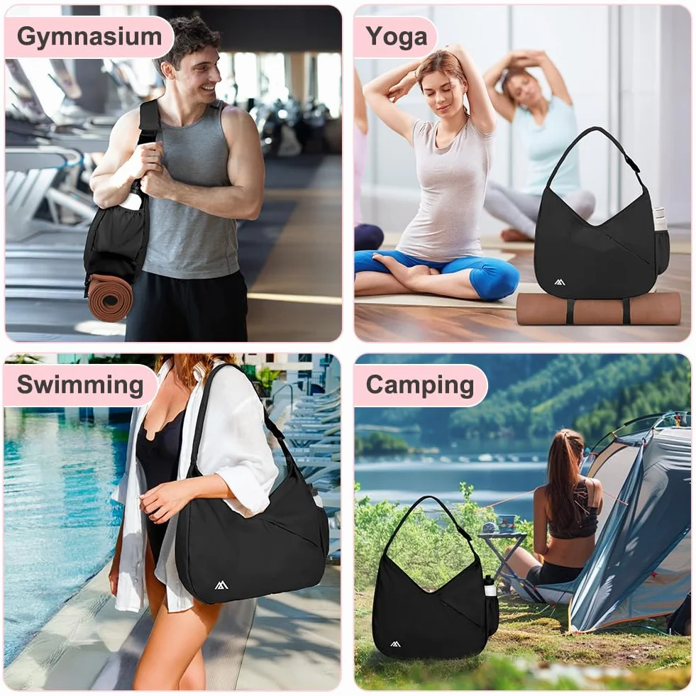 Flintronic Sportowa torba na siłownię, damska torba na matę do jogi, podróżna torba sportowa z przegrodą na buty i kieszenią na mokro, torba sportowa z ukrytym paskiem na matę do jogi, do uprawiania