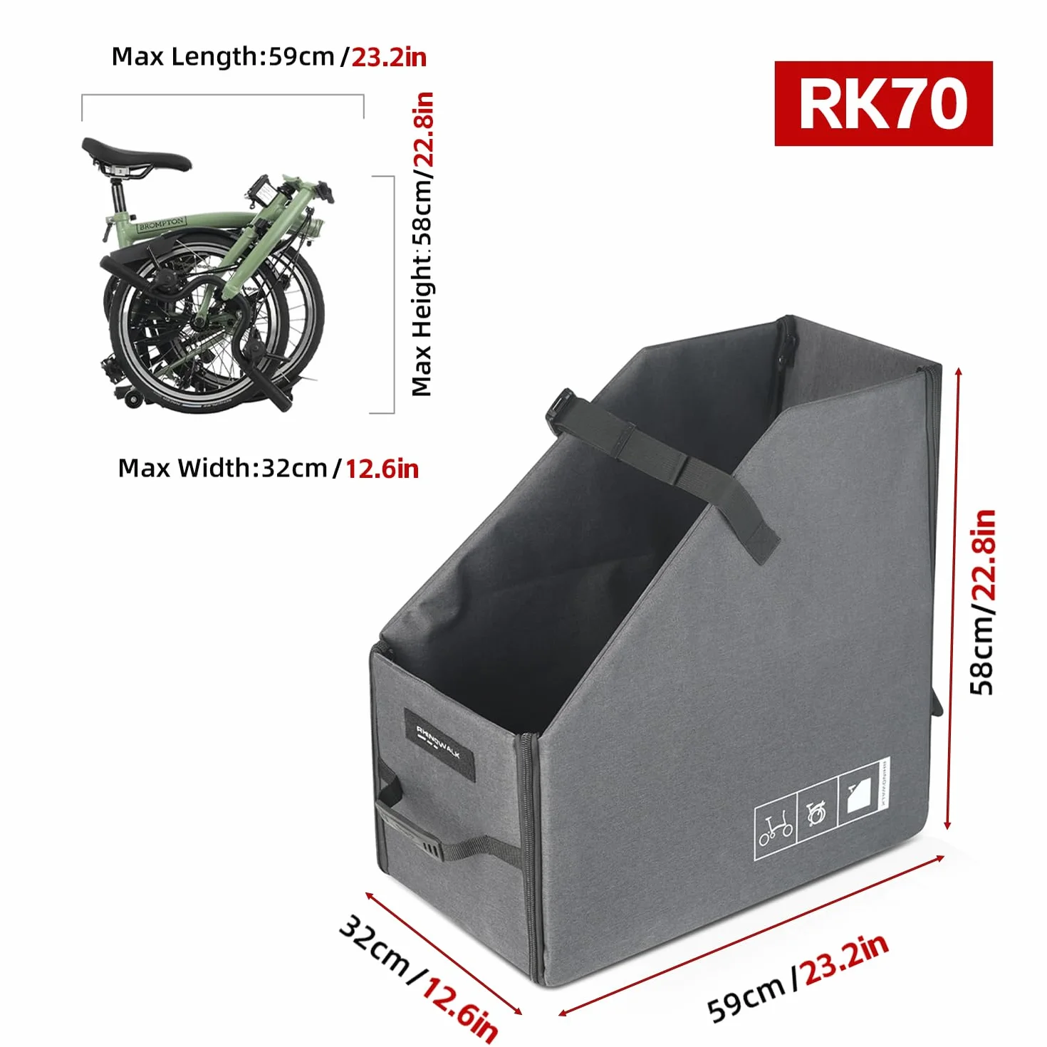 Rhinowalk Składany organizer rowerowy, składany organizer do bagażnika samochodowego do transportu roweru, torba podróżna, pudełko do składania brompton