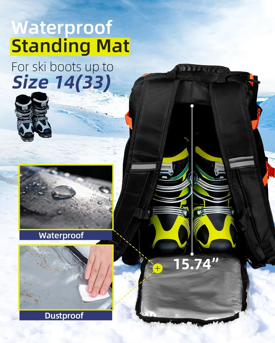 Abahub Torba na buty narciarskie z kieszenią na kask, plecak na buty narciarskie, 50 l, 1680D, nylon, wodoodporny, wyściełany, plecak na buty narciarskie, kask snowboardowy i akcesoria, Skiing Boot