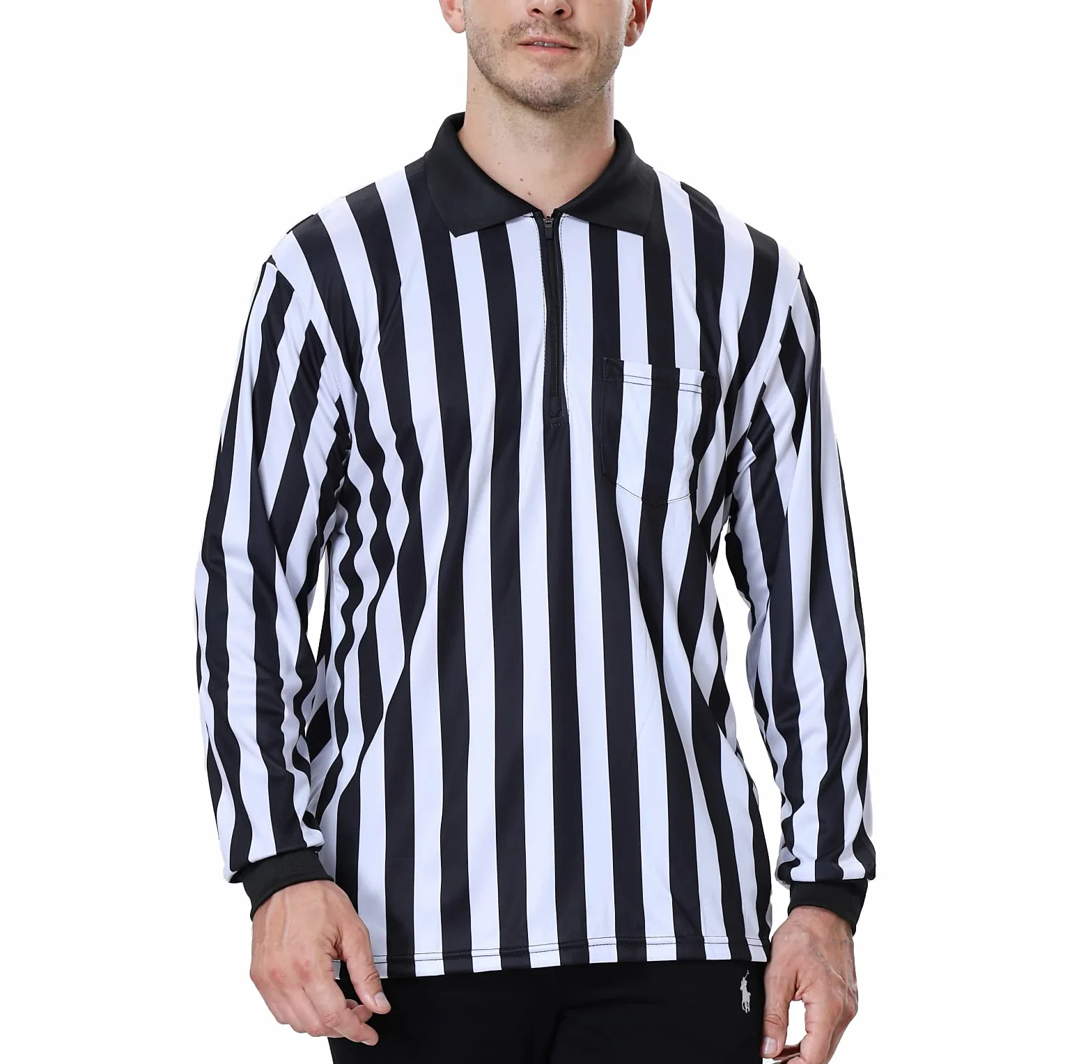 TopTie Męska oficjalna koszulka sędziowca z długim rękawem, czarno-białe paski, koszulka Pro-Style Ref Umpire