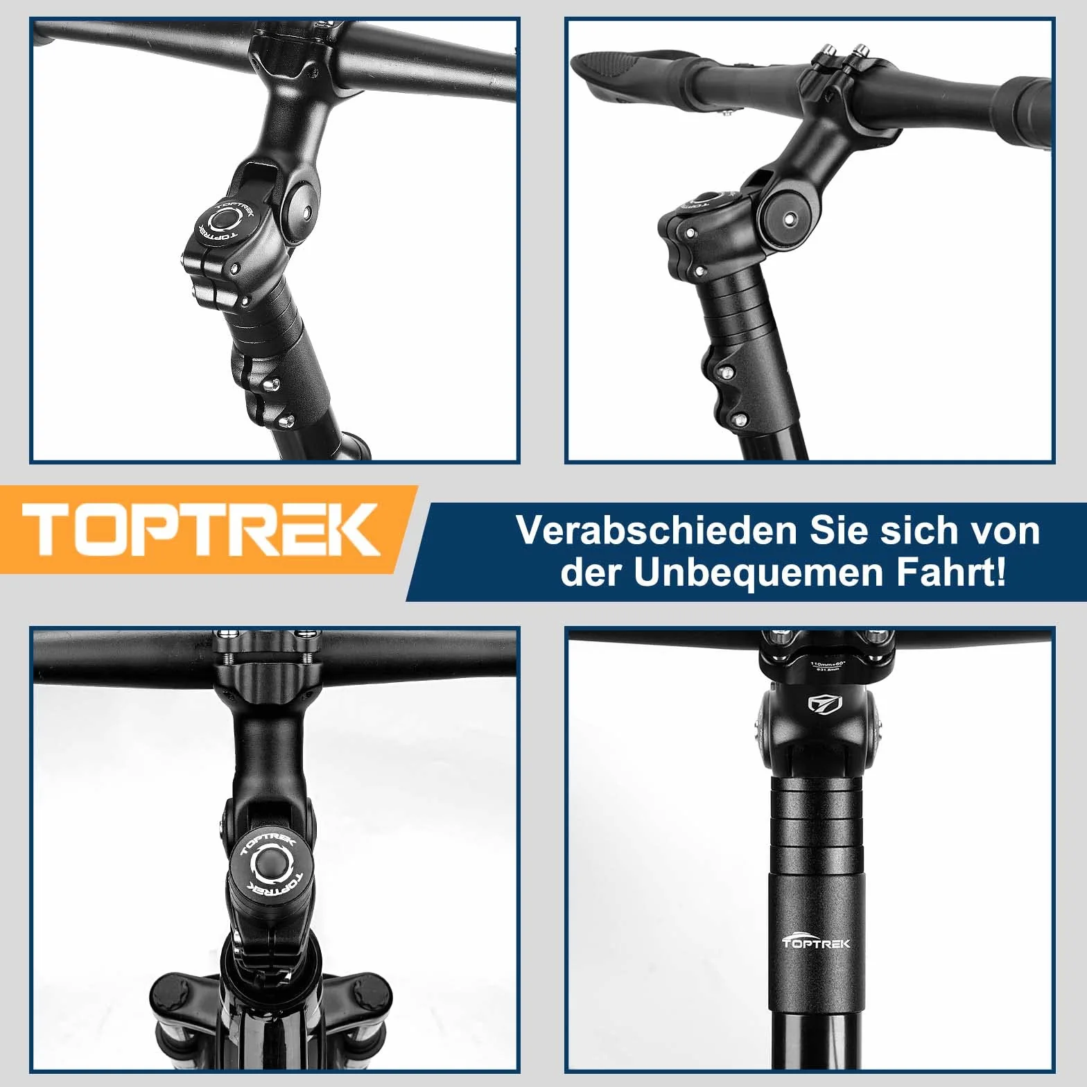 toptrek Podwyższenie kierownicy roweru, wspornik kierownicy 28,6 mm/12 x 2,86 cm, podwyższenie kierownicy rowerowej, do rowerów górskich, rowerów wyścigowych, miejskich (czarne)