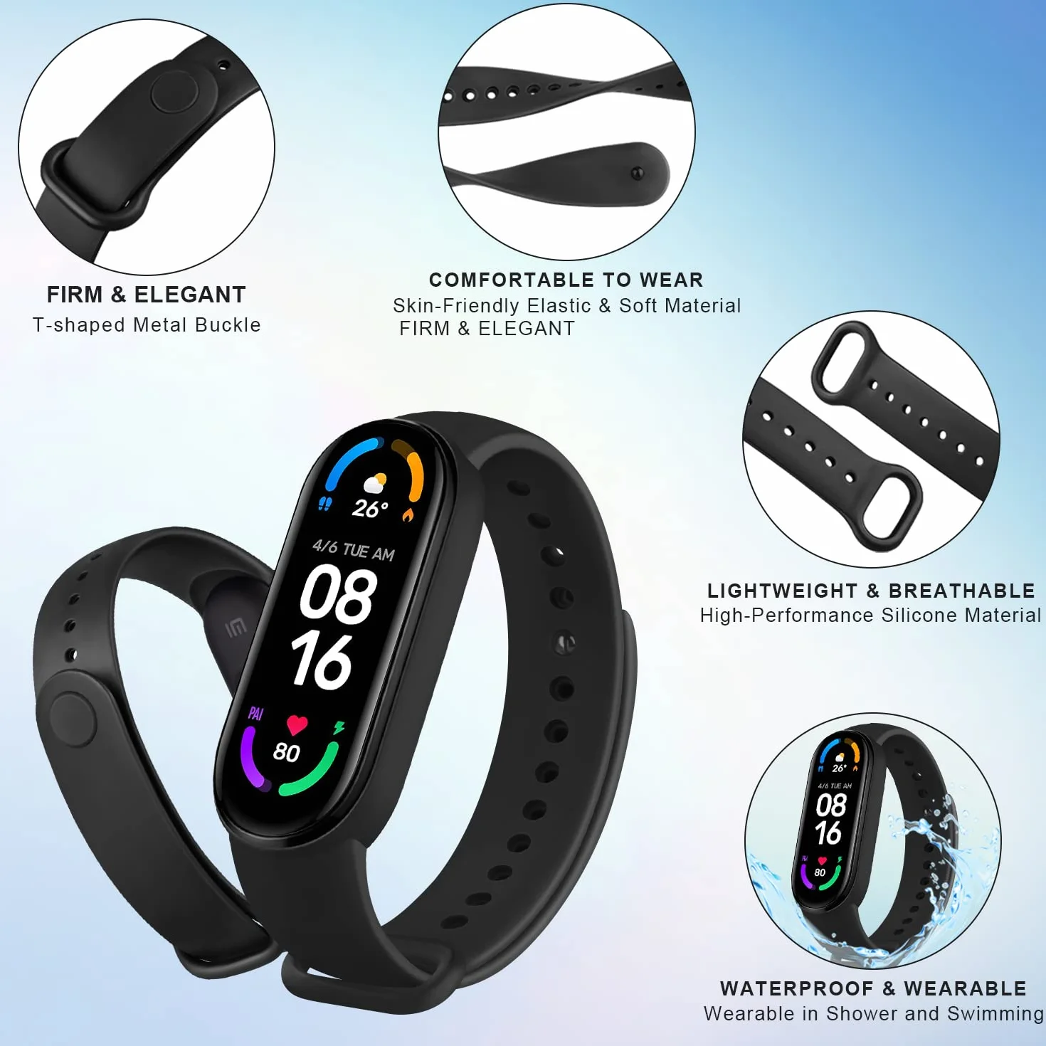 [3 Pack]Opaski sportowe dla Xiaomi Mi Band 5,Xiaomi Mi Band 6, miękkie silikonowe paski zamienne dla Xiaomi Mi Band 5,6 Kobiety Mężczyźni