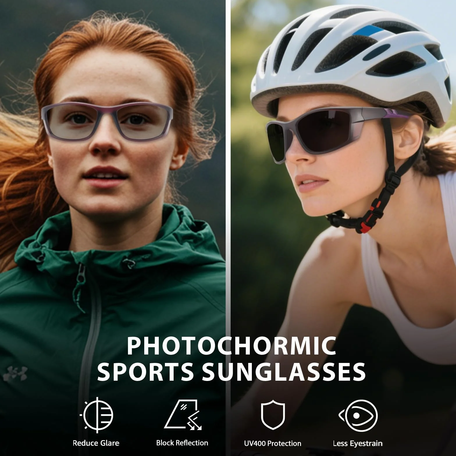 Myiaur Okulary rowerowe damskie z polaryzacją, fotochromowe, sportowe okulary przeciwsłoneczne z ochroną UV400, do biegania, jazdy na rowerze