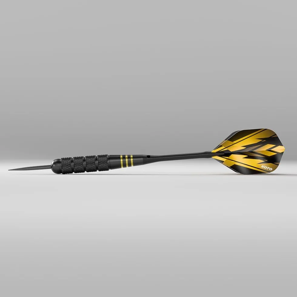 KOTO darts KOTO - Mosiężny zestaw multi wraz z 4 zestawami rzutek z mosiądzu powlekanego na czarno (23 g), 4 zestawy lotek (100 mikronów) + czarne aluminiowe trzonki walizka