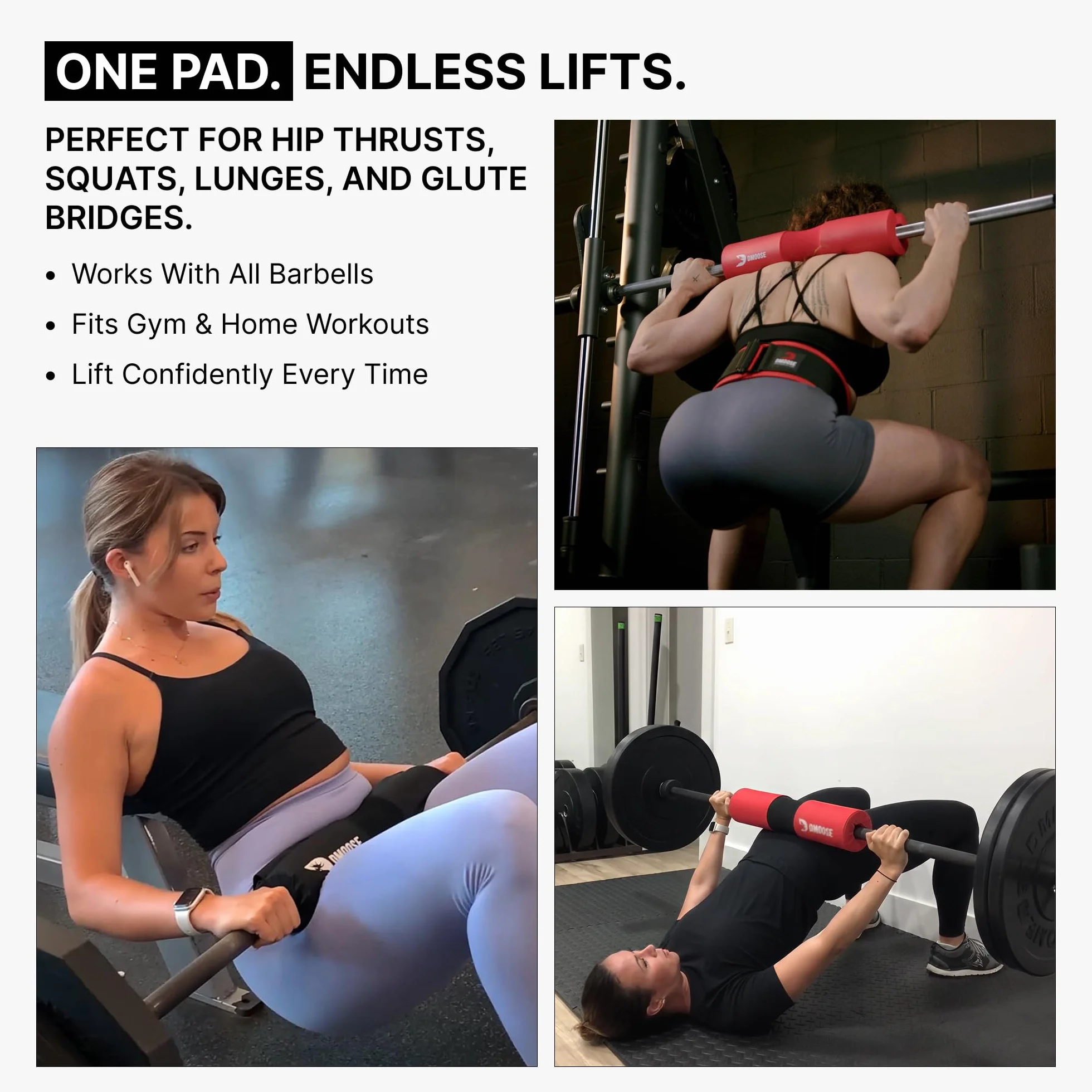 DMoose Fitness Podkładka pod sztangę, do przysiadów i rzuceń, odciąża szyję, ramiona i dolną część pleców, antypoślizgowa podkładka do przysiadów z pianki EVA z paskami bezpieczeństwa, podkładka
