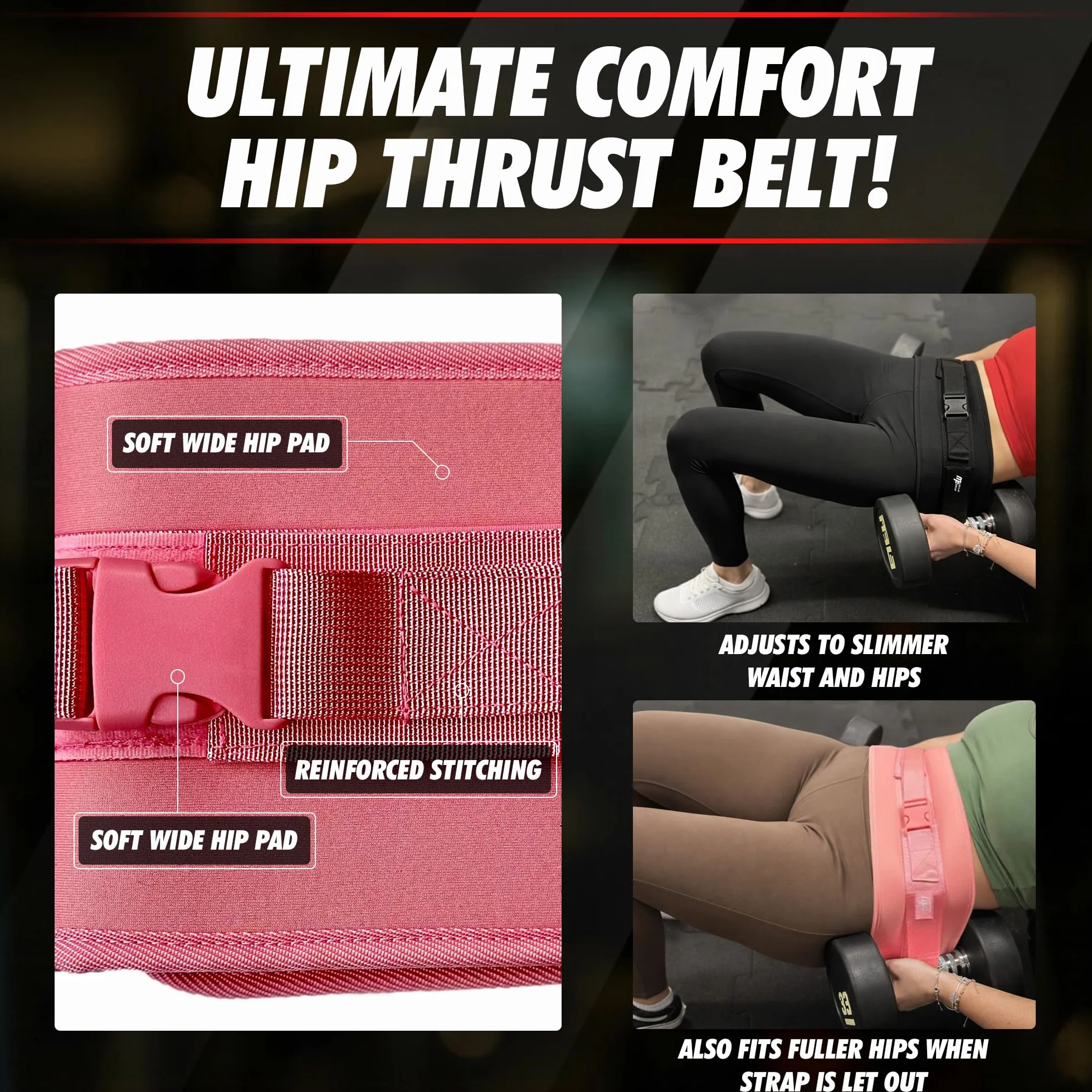 Pas obciążeniowy na biodra do mocowania hantli, do ćwiczeń hip thrust, pośladków, pompek