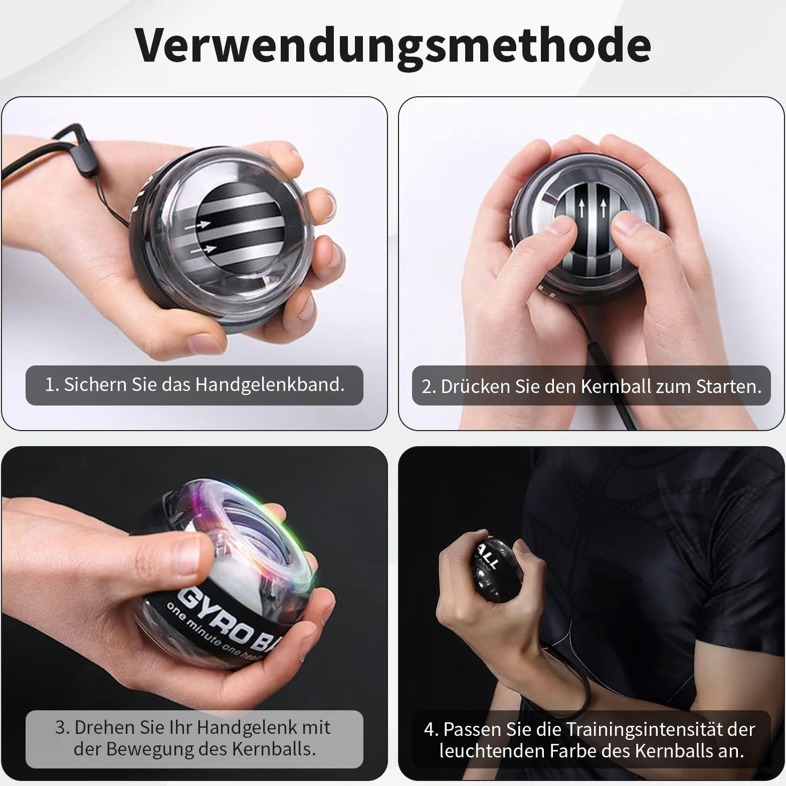 PiPiCat Gyroball, trener ramion fitness i redukujących stres, piłki na nadgarstki, metalowy rdzeń, automatyczne i ciche świecenie, 6 prędkości i świecące kolory + worek na piłkę