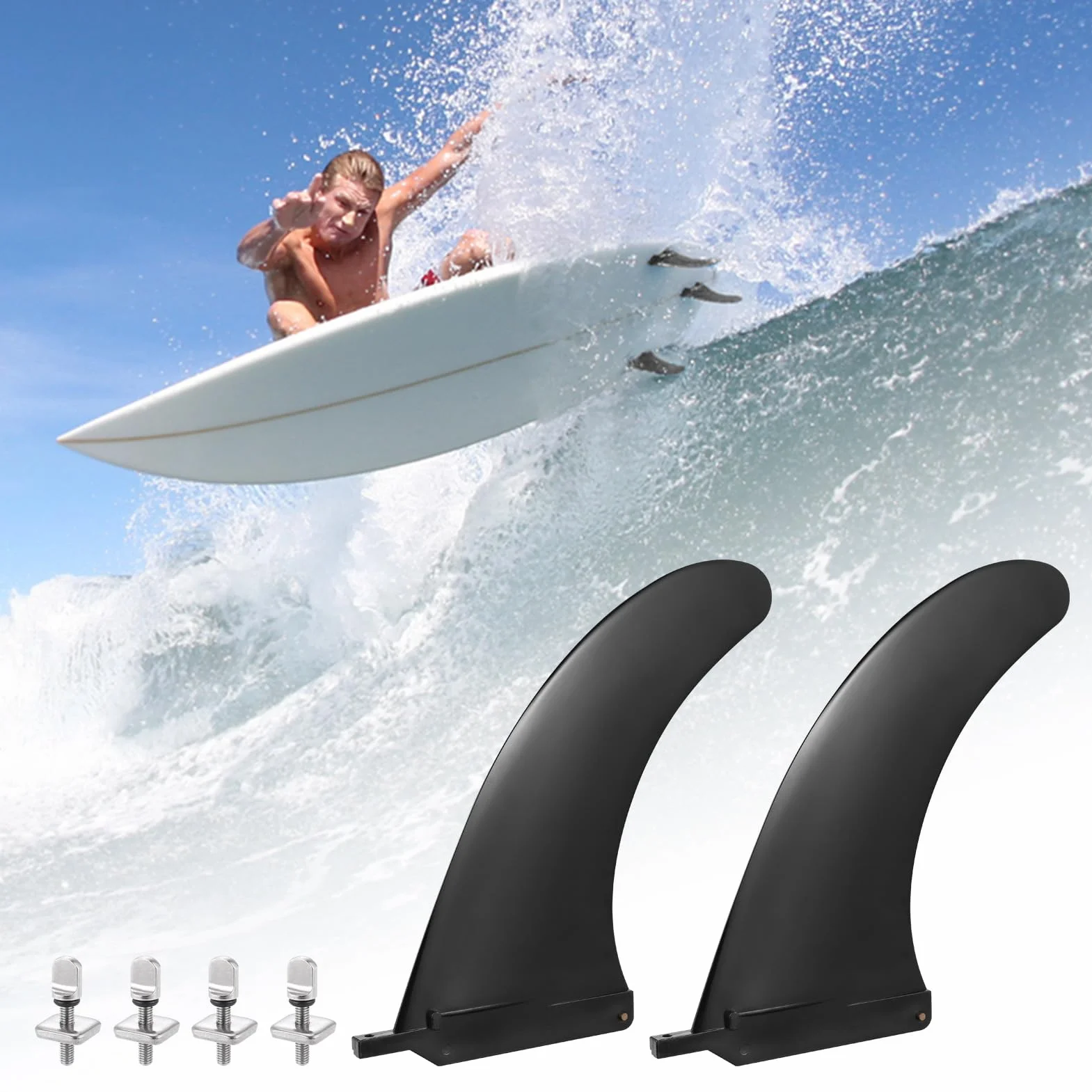 Zocipro Sup Finne, 2 sztuki, zdejmowana deska surfingowa SUP z 4 śrubami, wzmocniona, nylonowa, centralna płetwa, do deski SUP, nadmuchiwany kajak, długa deska