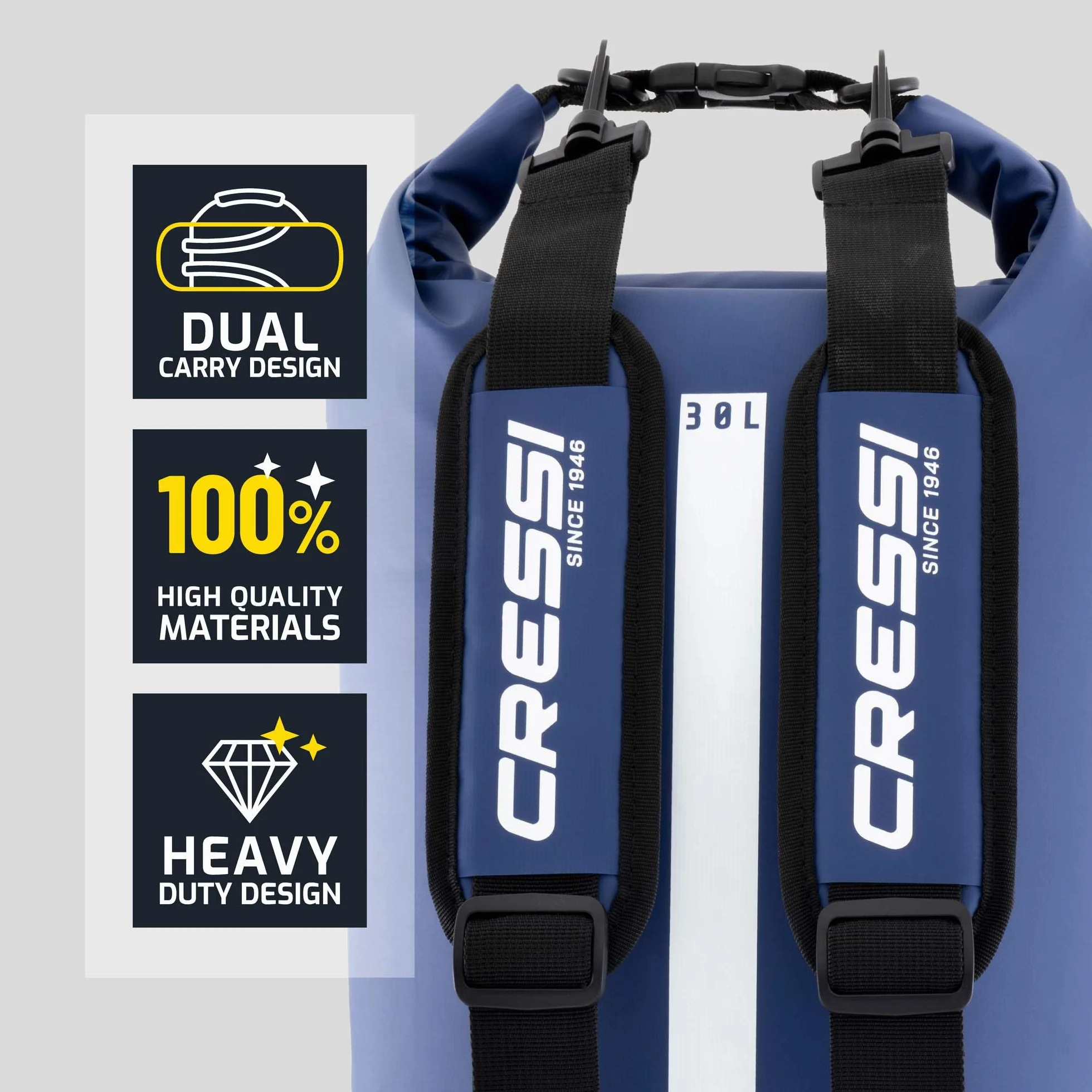 CRESSI Ocelot Dry Bag 30 L Waterproof Bag for Sea Boat Water Activities Blue Light Blue