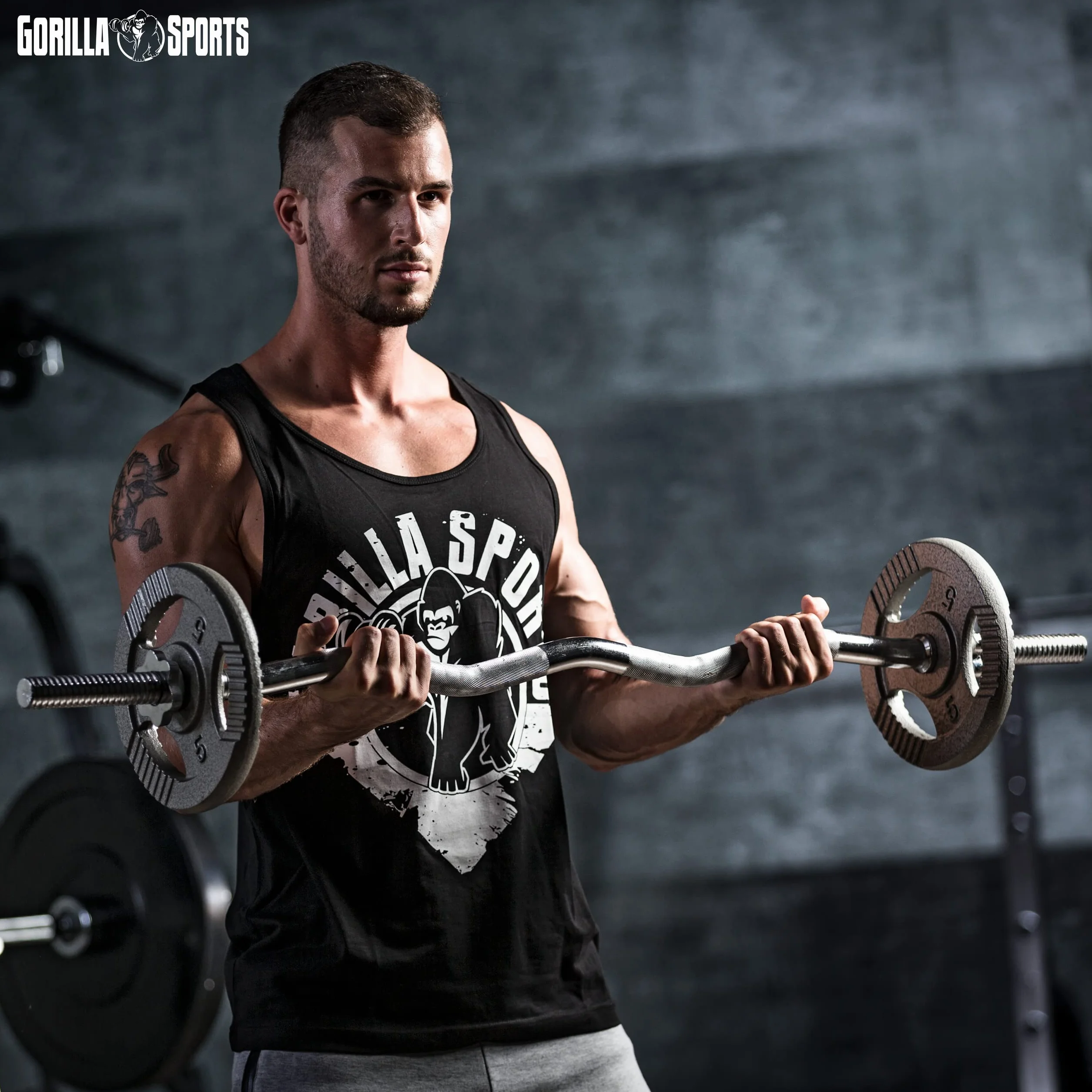 GORILLA SPORTS® Sztanga łamana SZ 120 cm 180 kg 30/31 mm chrom radełkowany antypoślizgowy