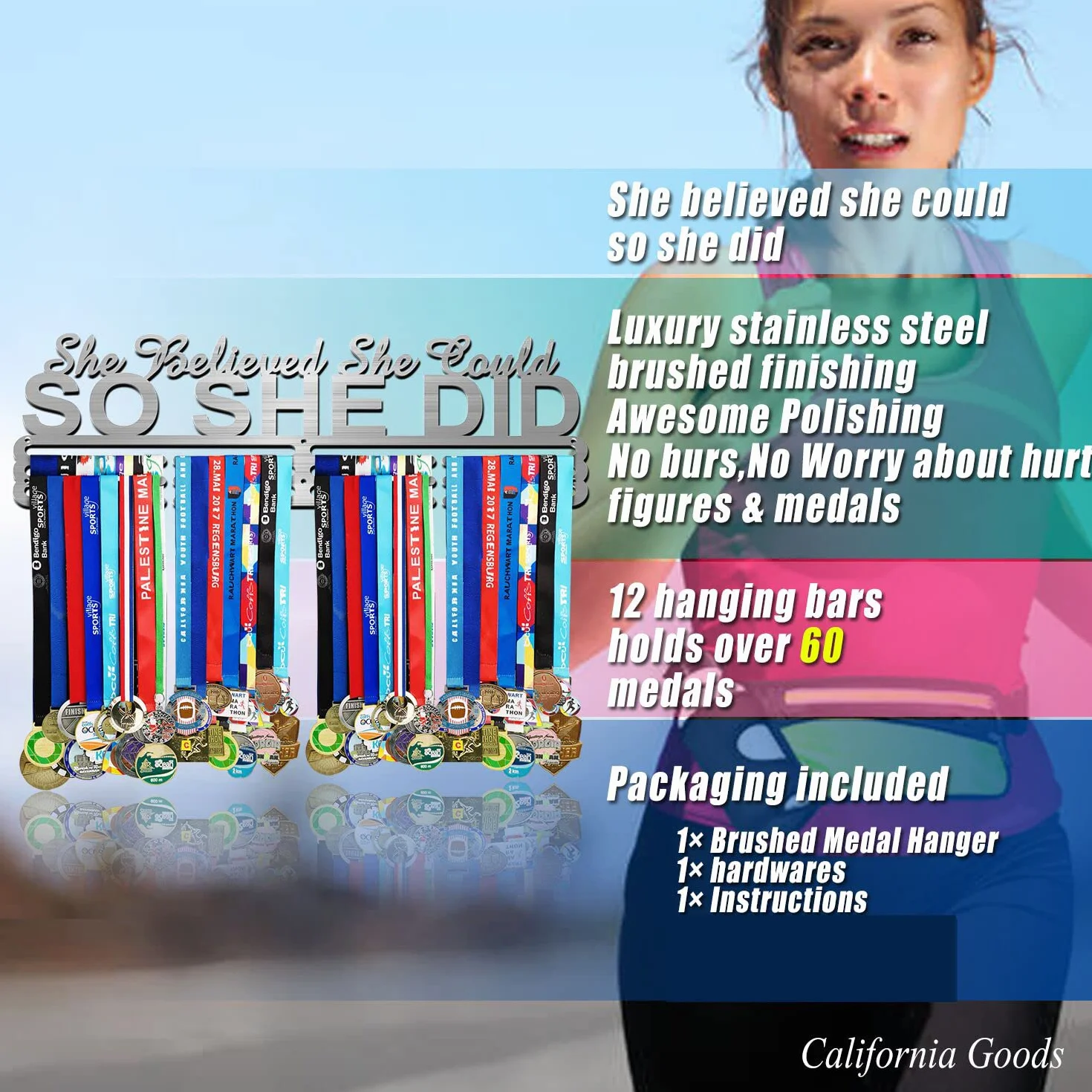 Medal Hanger Holder Display Wall Rack Frame Shelf in 16" Long-Medal Hanger Awards Ribbon Cheer,Gymnastics,Soccer,Softball