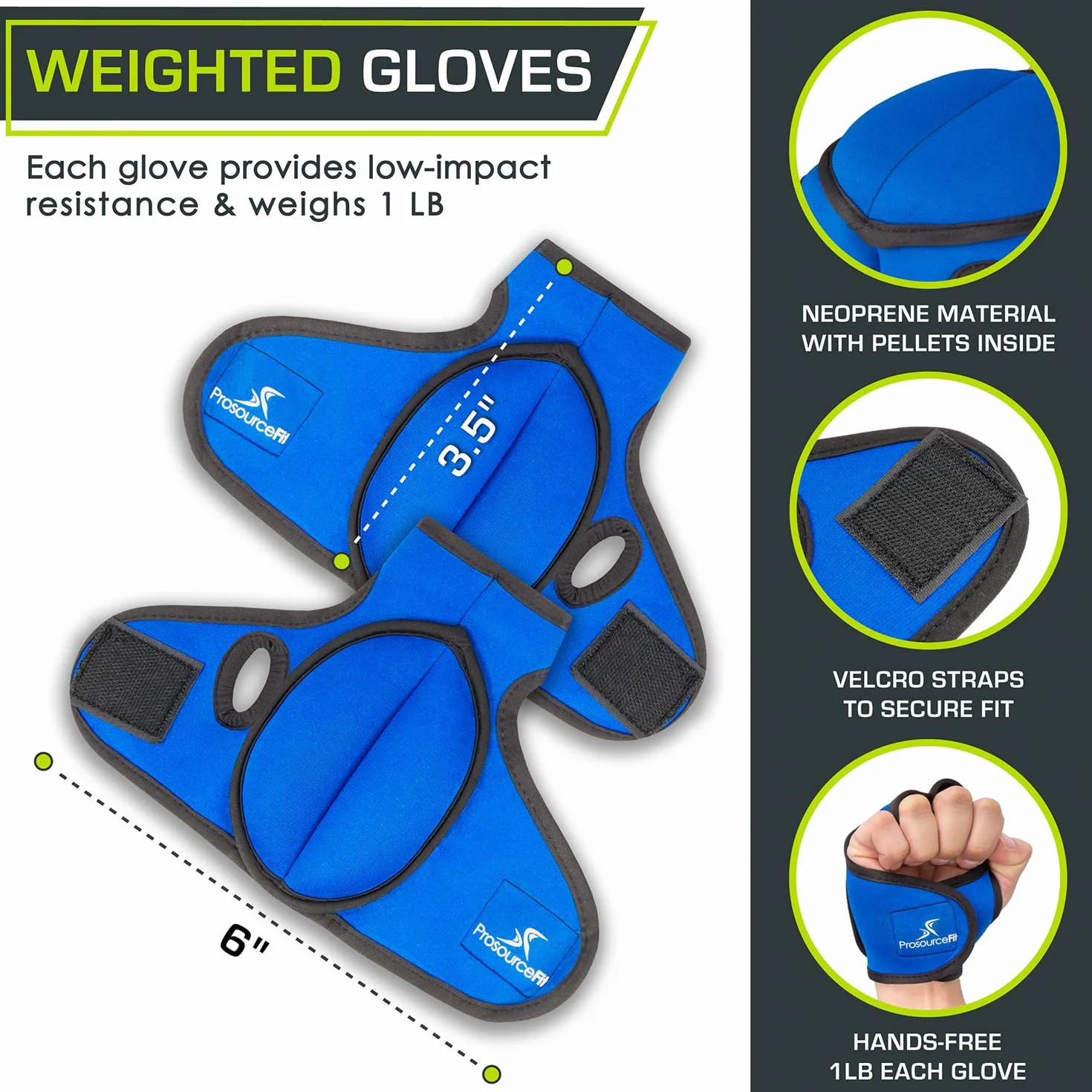 ProsourceFit Rękawice z obciążeniem, para 2 kg. Neoprenowe obciążniki do ćwiczeń kardio