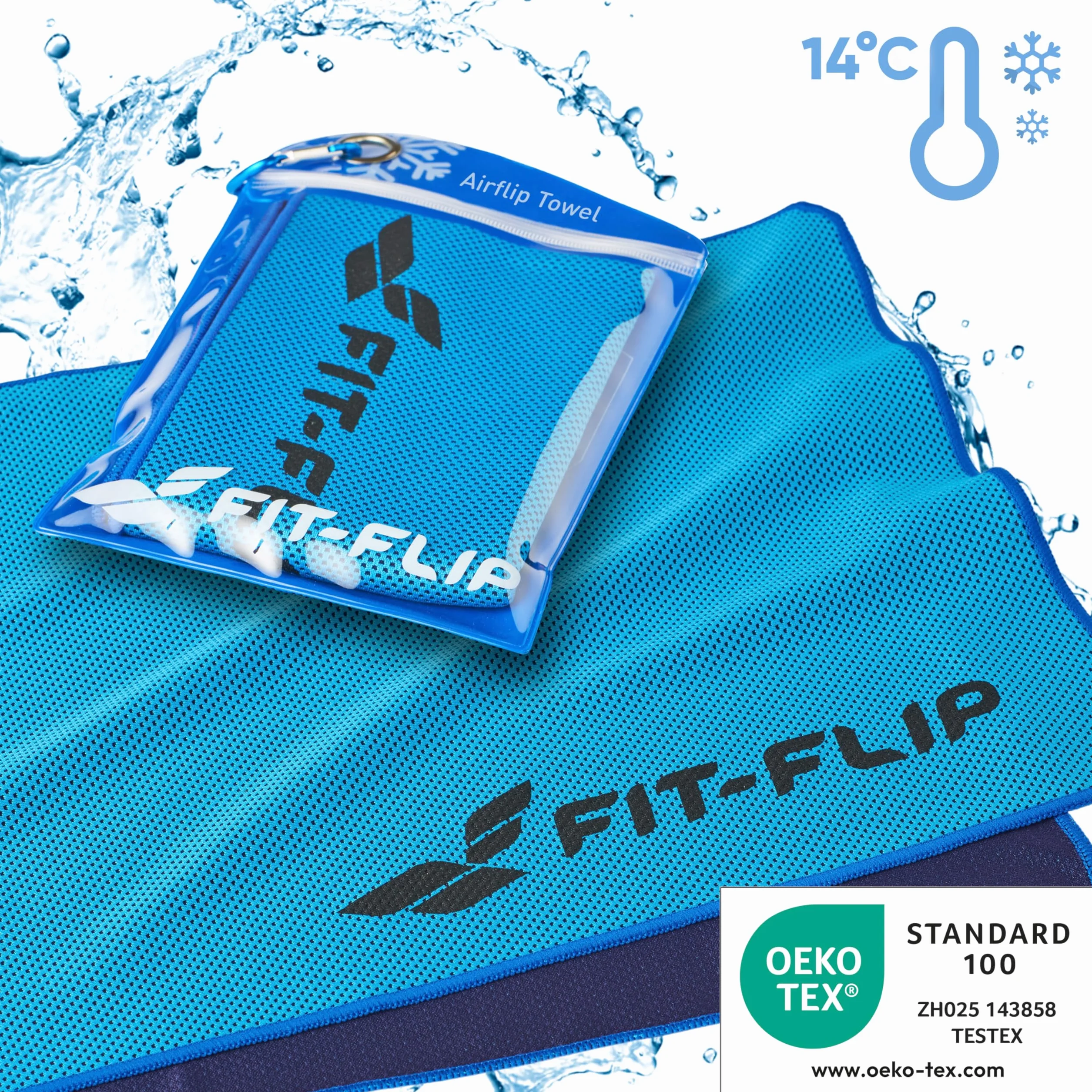 Ręcznik chłodzący do sportu i fitnessu – Ręcznik chłodzący z mikrofibry – Airflip Cooling towel – Ręcznik sportowy z mikrofibry do biegania – Kolor: Niebiesko-ciemnoniebieski, Rozmiar: 100x30cm