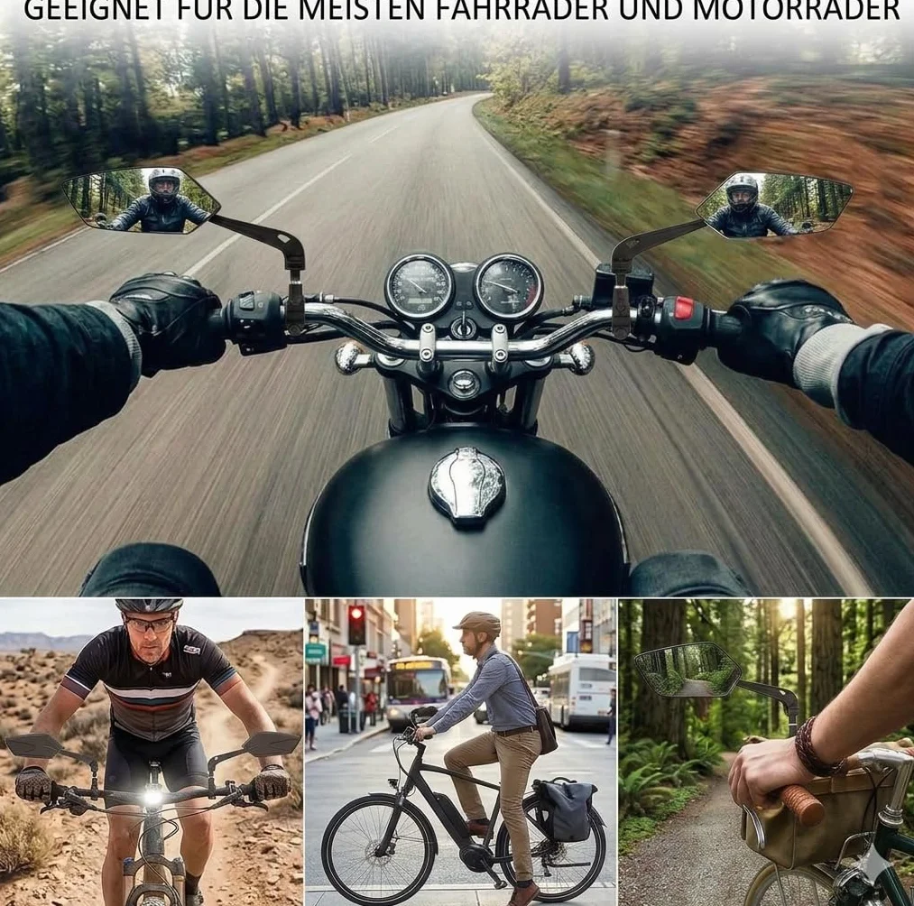 Lusterko rowerowe – obracane o 360°, krystalicznie czysta widoczność i łatwy montaż – uniwersalne do rowerów miejskich i górskich – idealne dla dorosłych rowerzystów