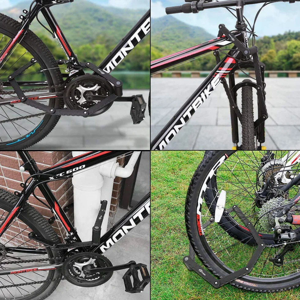 toptrek Składane zapięcie rowerowe z uchwytem, zapięcie rowerowe, klucz, długość 94 cm, 8 przegubów, zamek do rowerów górskich, szosowych, BMX, MTB (czarny)