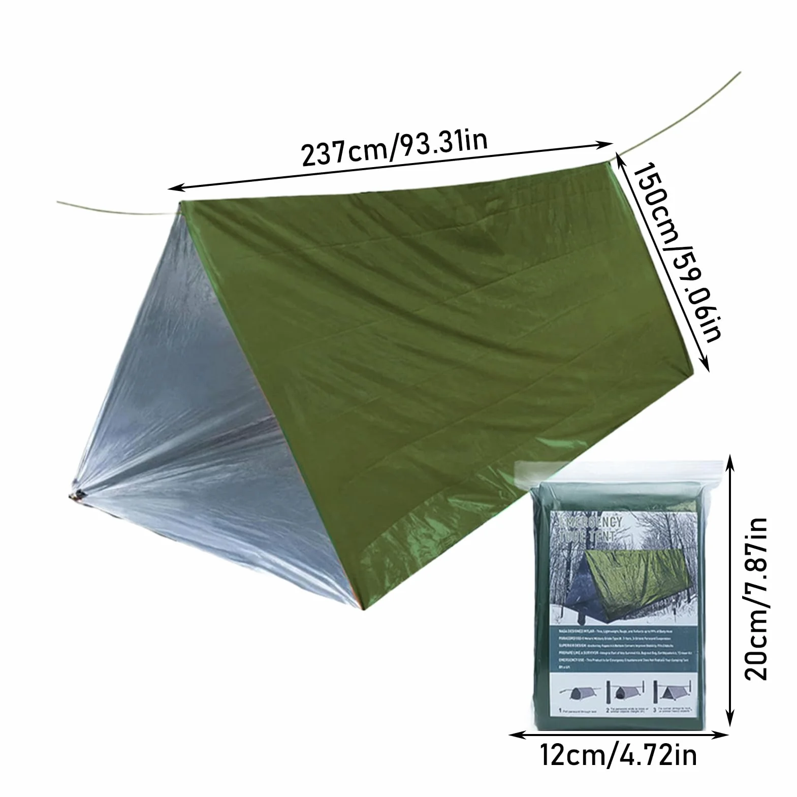Survival Tent, Camping Tent Kit Lightweight, 4.72x7.87 Inches, Windproof Waterproof Shelter, Thermal Sack Blanket for Outdoor Adventures and Preparedness, Multicolor