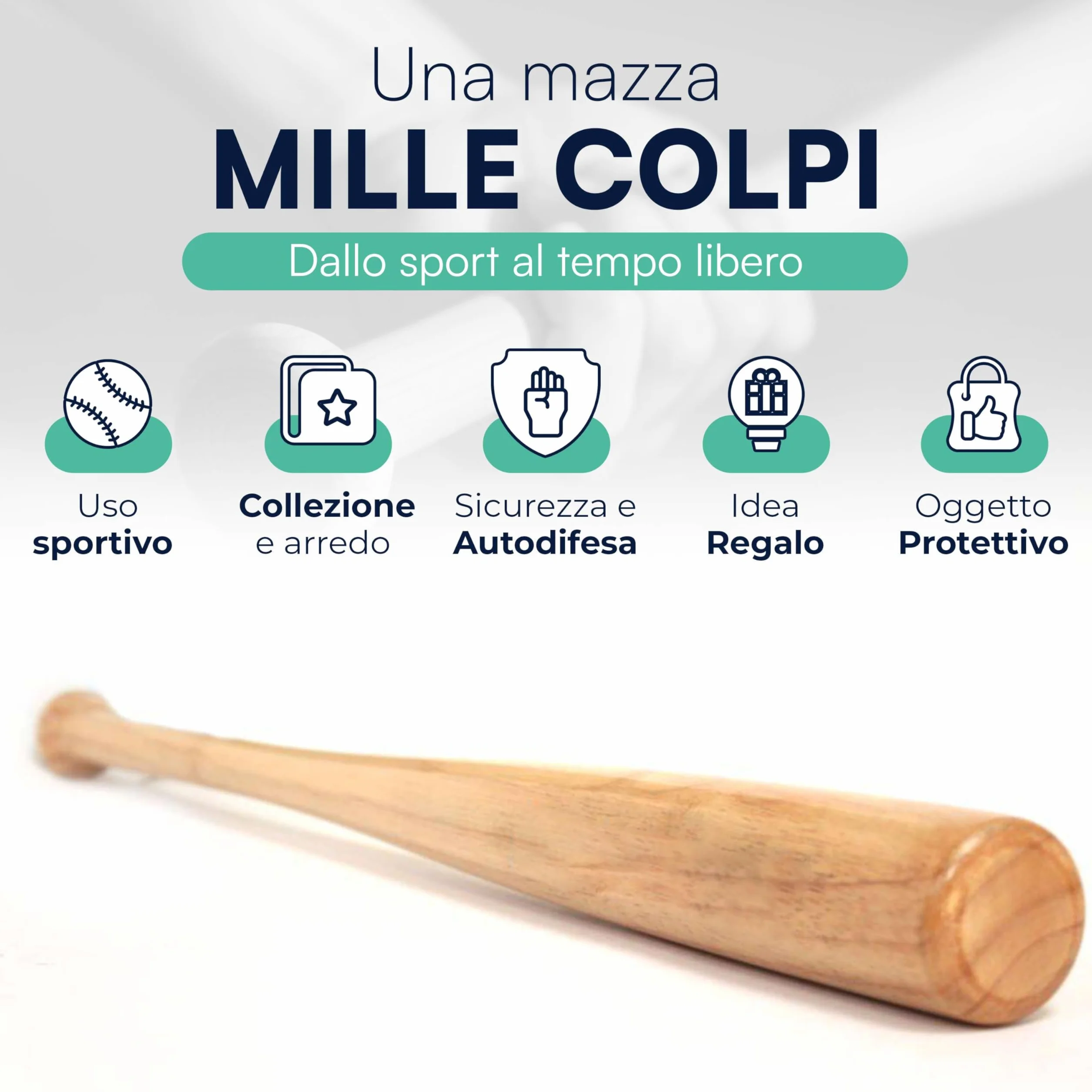 TEMPO DI SALDI Drewniany kij baseballowy o długości 63 cm i wadze 700 g, trwały i poręczny, drewniany kij Softball idealny do treningu i wypoczynku, bejsbolówka