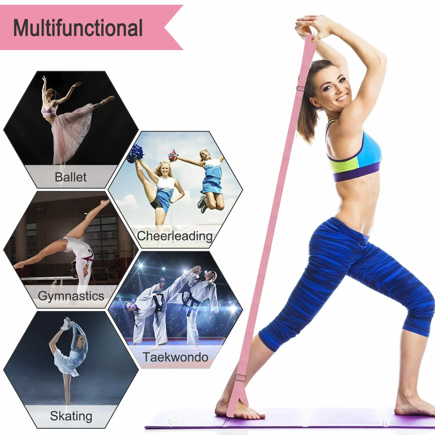 MaoXinTek Pasek do rozciągania jogi, Baletowe paski fitness Elastyczny pas, regulowany ściągacz do rozciągania nóg, idealny do tańca, gimnastyki, Taekwondo