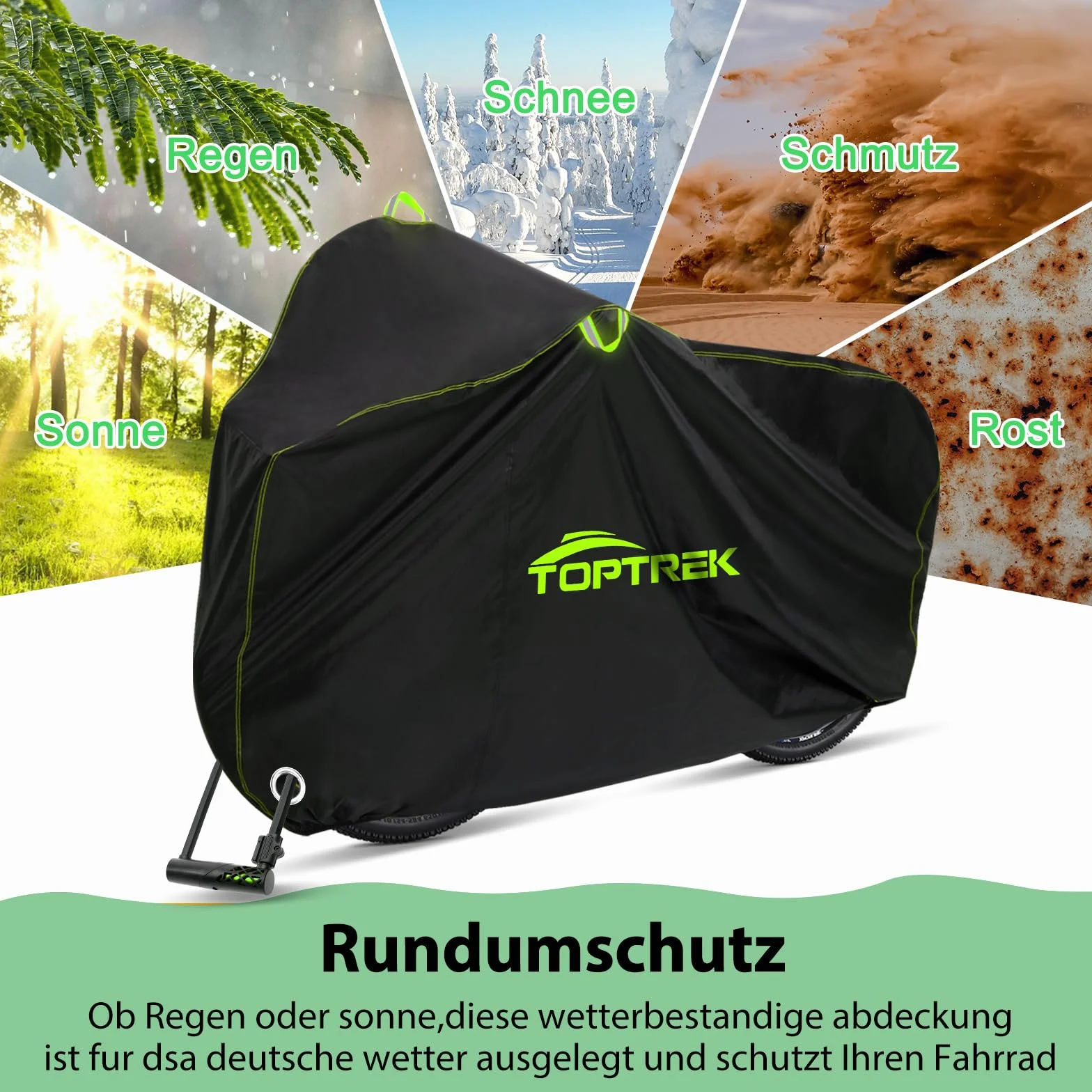 toptrek Pokrowiec na rower, tkanina Oxford 210D, wysokiej jakości plandeka na rower z oczkami, ochrona przed słońcem, odporna na rozerwanie, z workiem (czarna, 200 x 110 x 70 cm, na 1 rower)