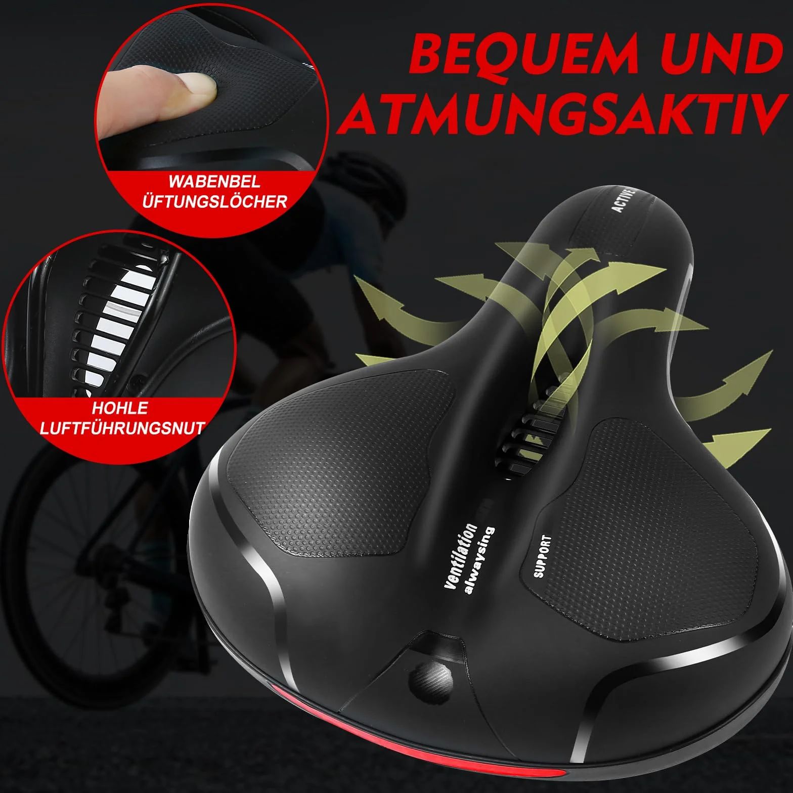 Pro Max Wygodne siodełko rowerowe, szerokie miękkie siodełko rowerowe z pianki pamięciowej, mężczyźni kobiety ergonomiczne oddychające siodełko rowerowe do rowerów szosowych, rowerów miejskich