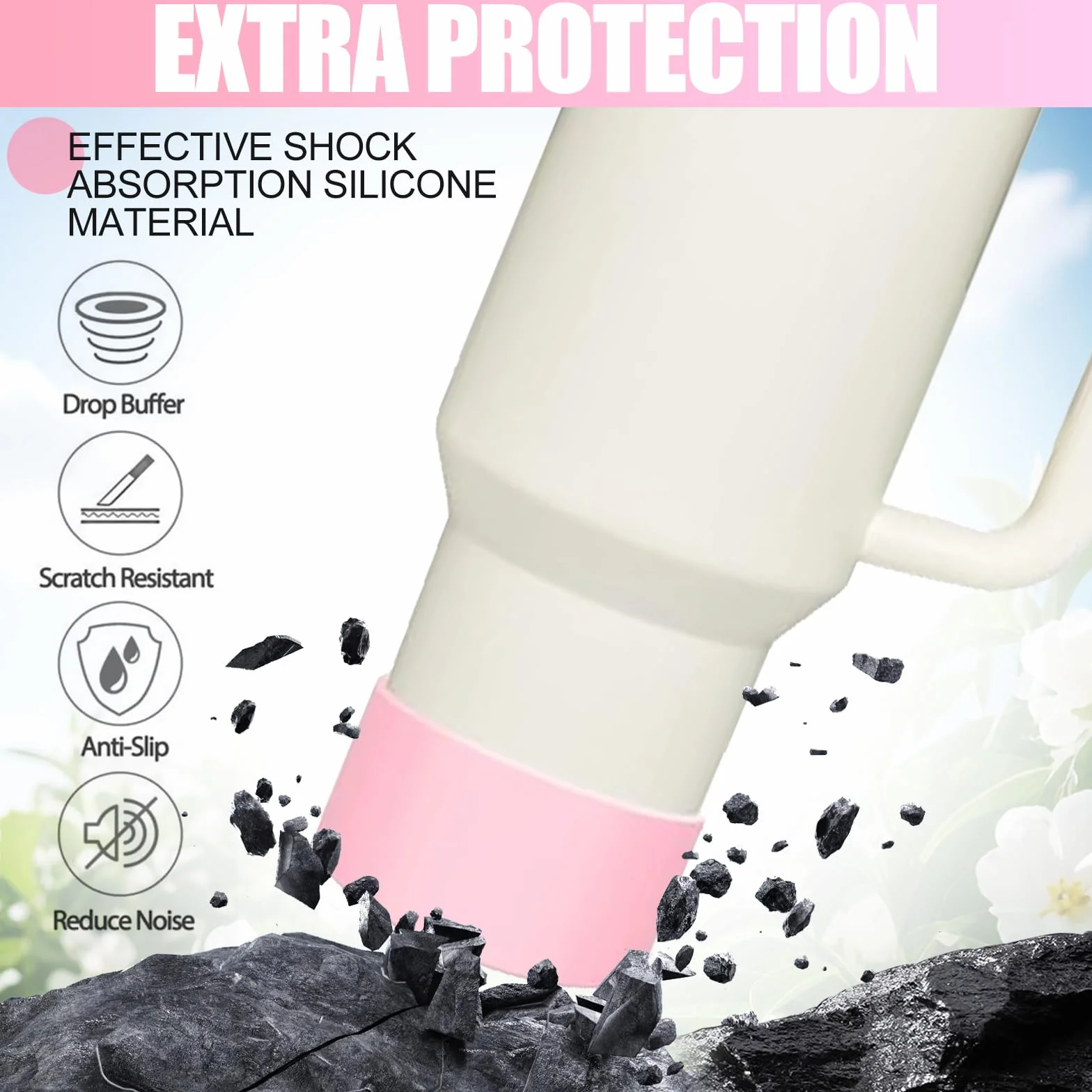 4 szt. silikonowy rękaw na kubek Stanleya, silikonowy pokrowiec na butelkę wody, pokrowiec na butelkę wody, do Stanley Quencher Adventure 40 oz i IceFlow 20 oz 30 oz