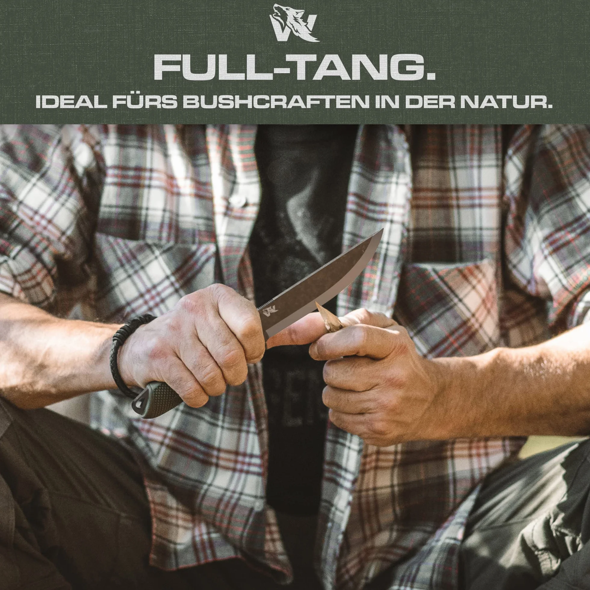Wolfgangs W-SCANDI Angelmesser mit feststehender Klinge - Inkl. Scheide - Premium Survival-Messer aus einem Stück D2-Stahl - Perfektes Bushcraft-Messer Outdoor