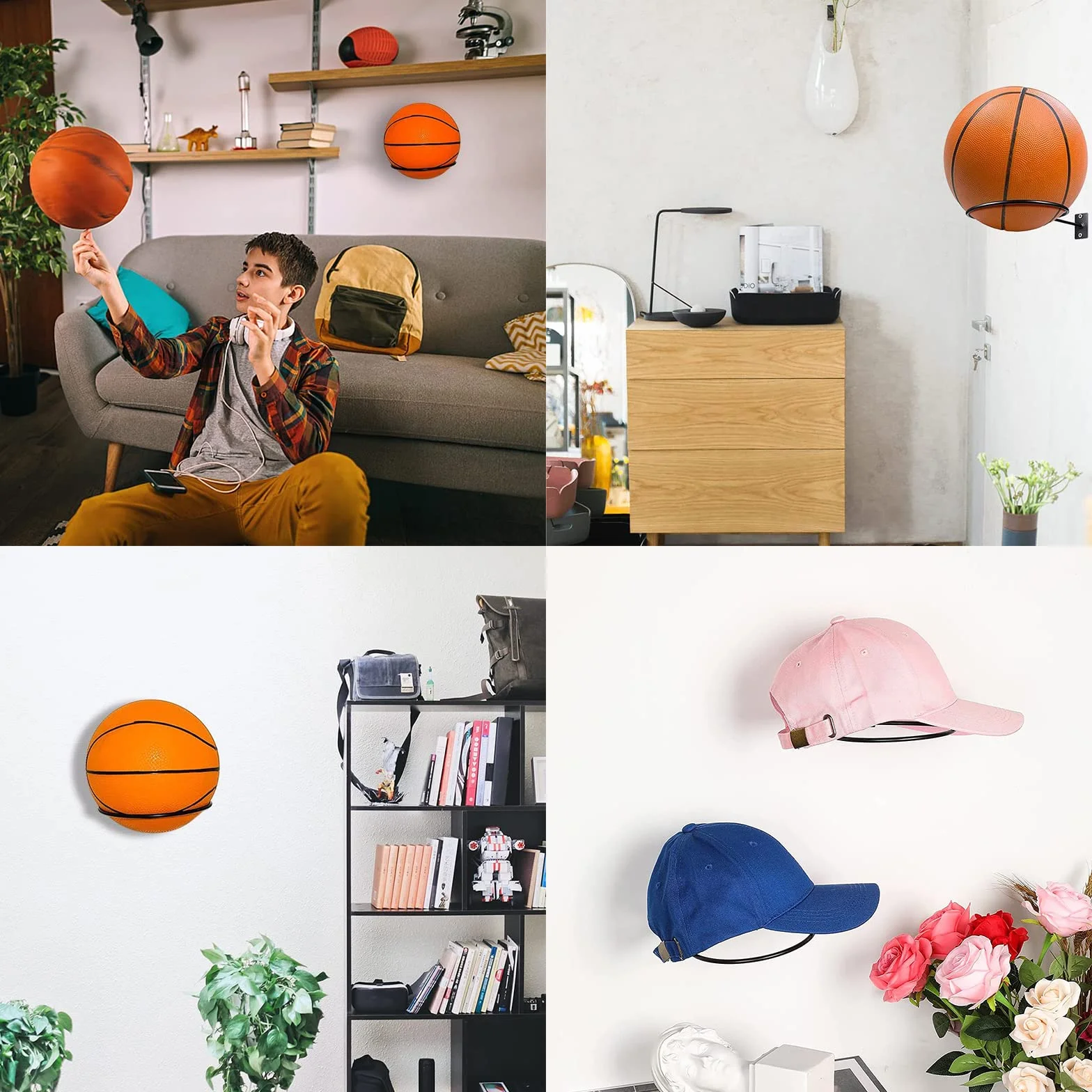 Uchwyt ścienny Ball Rack, 8 sztuk zamontowanych uchwytów ściennych, z 16 śrubami i 16 rurami rozszerzającymi