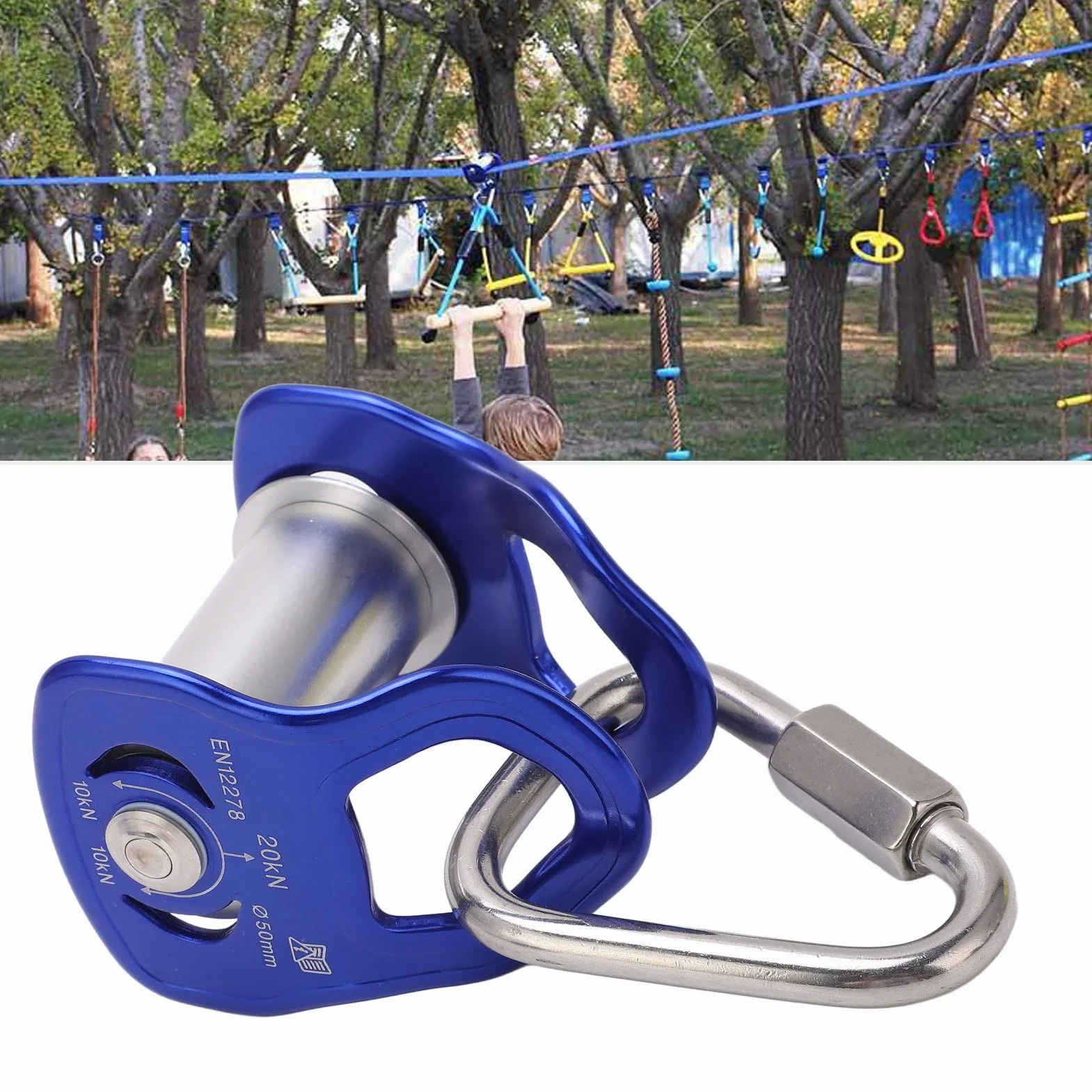 RiToEasysports Kółko do slackline ze stopu aluminium dla dorosłych dzieci, bloczek sportowy Zipline na świeżym powietrzu, łatwe przesuwanie, wszechstronne zastosowanie