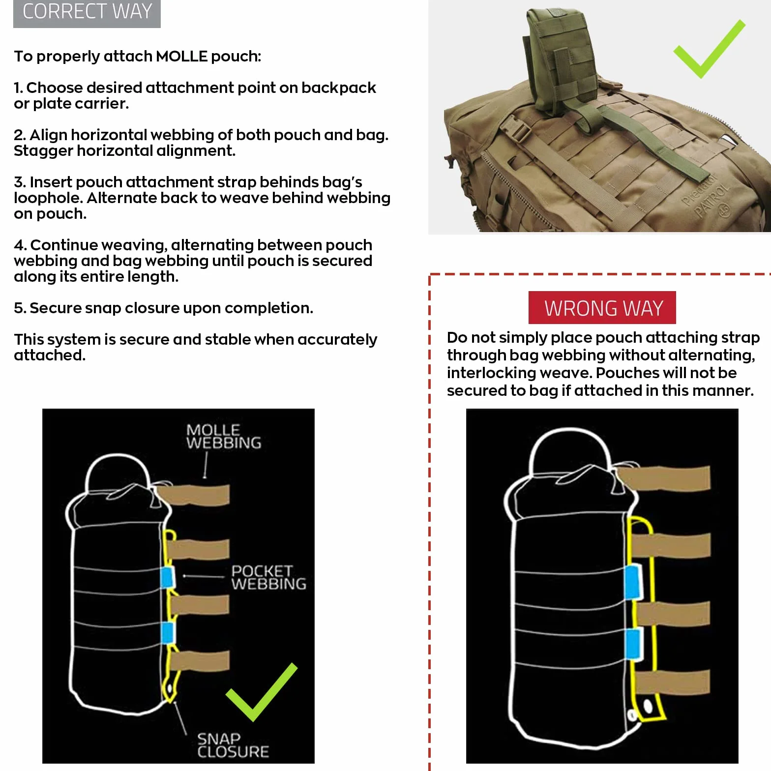 WYNEX Molle Strap 15 cm, taktyczny pasek Molle Molle, pasek na zatrzask, nylonowe paski na kciuki, 4 opakowania