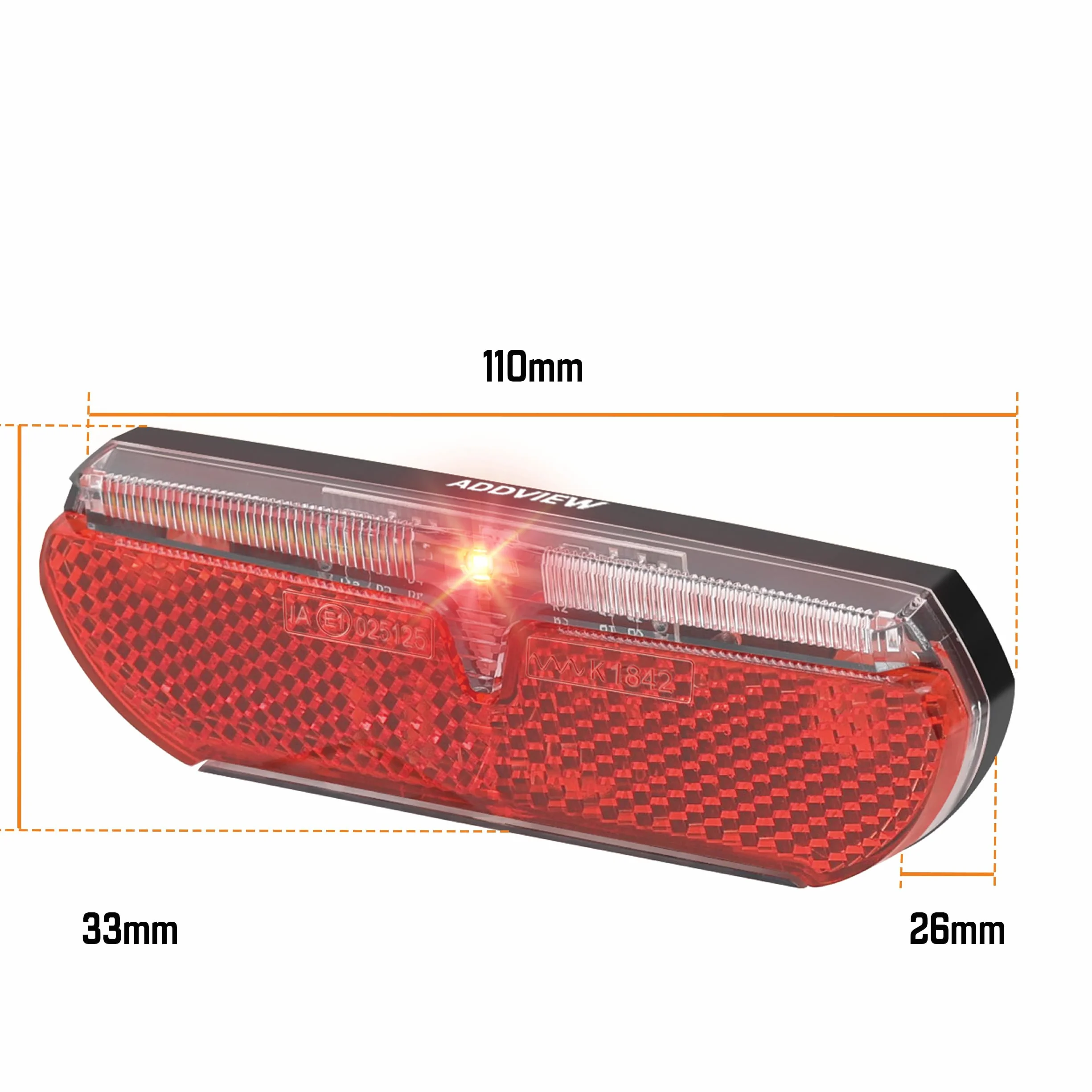 ADDVIEW Swallow E Bike tylne światło – tylne światło LED do roweru 6-12 V DC z certyfikatem StVZO 80 mm do montażu w stojaku IP65, wodoodporna, kompaktowa konstrukcja, widoczność 40 m reflektor Z