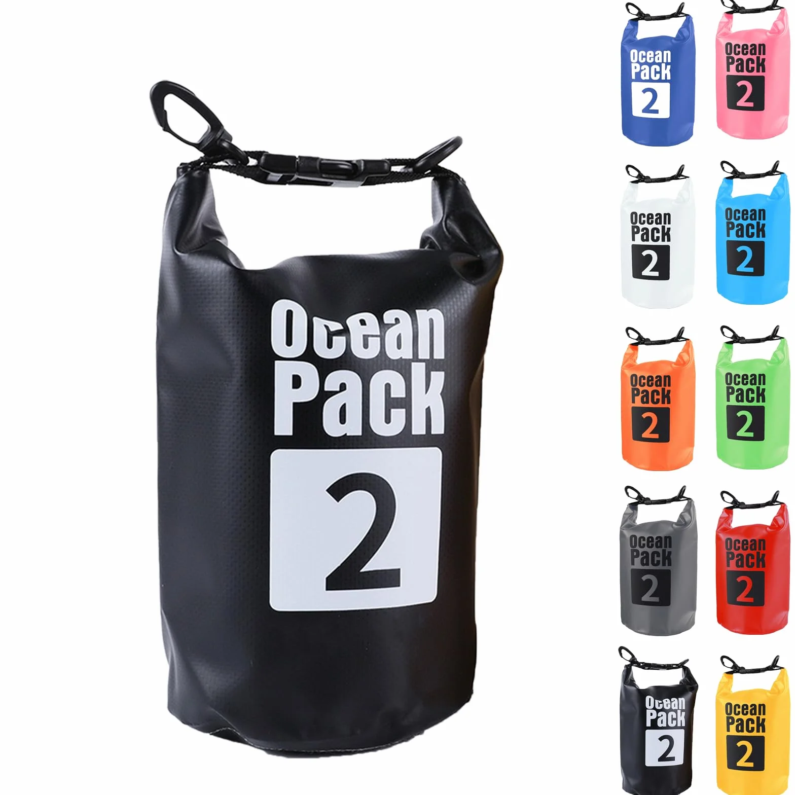 2L Czarna wodoszczelna torba, Dry Bag 2L/5L/10L/15L/20L/30L z regulowanym paskiem, chroni telefon/kartę, worek wodoodporny z rolowanym górnym zamknięciem, plecak na pływanie/rafting/kajak/żeglarstwo